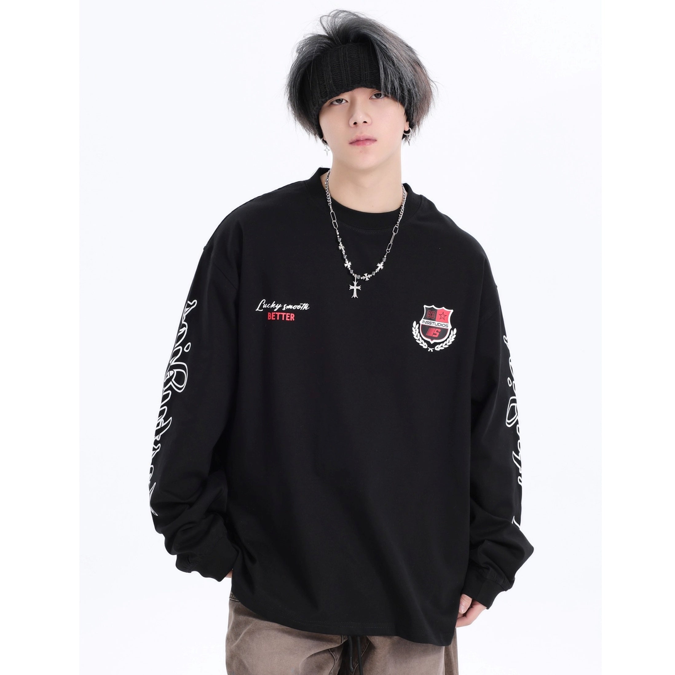 Retro Badge Print LOGO Long Sleeve T-Shirt IN7072
