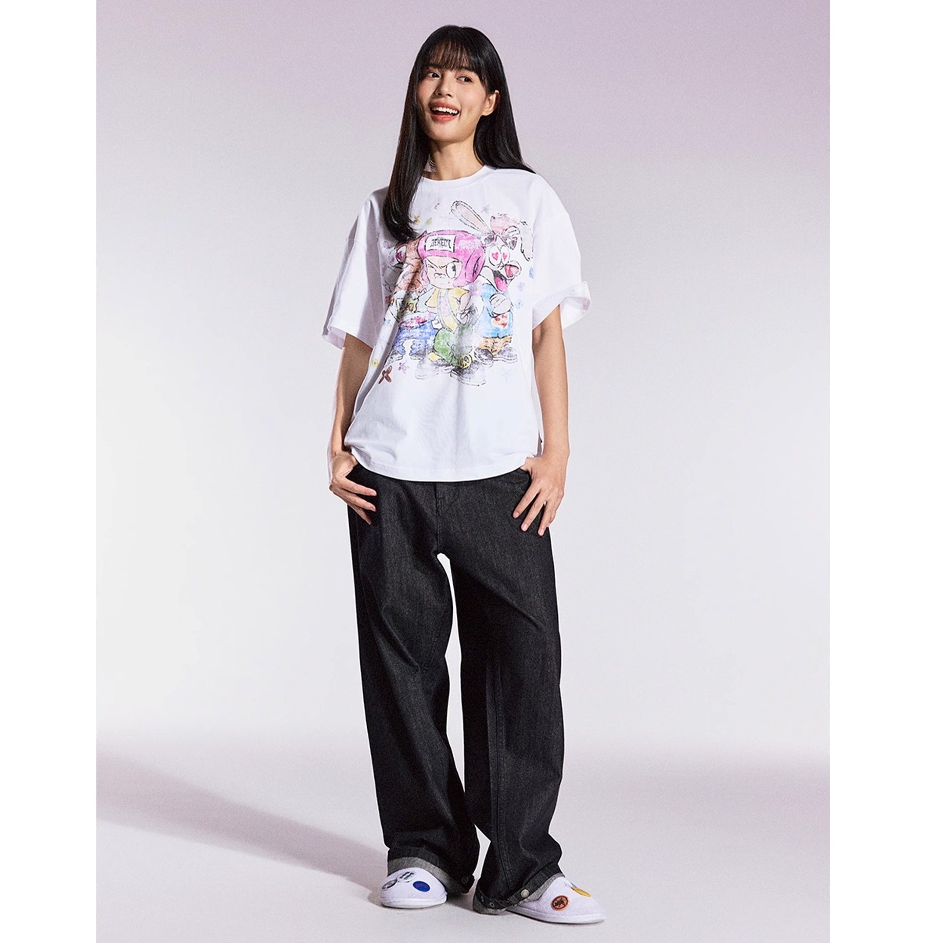 Cartoon Graffiti Three Brothers Loose T-shirt MB7357