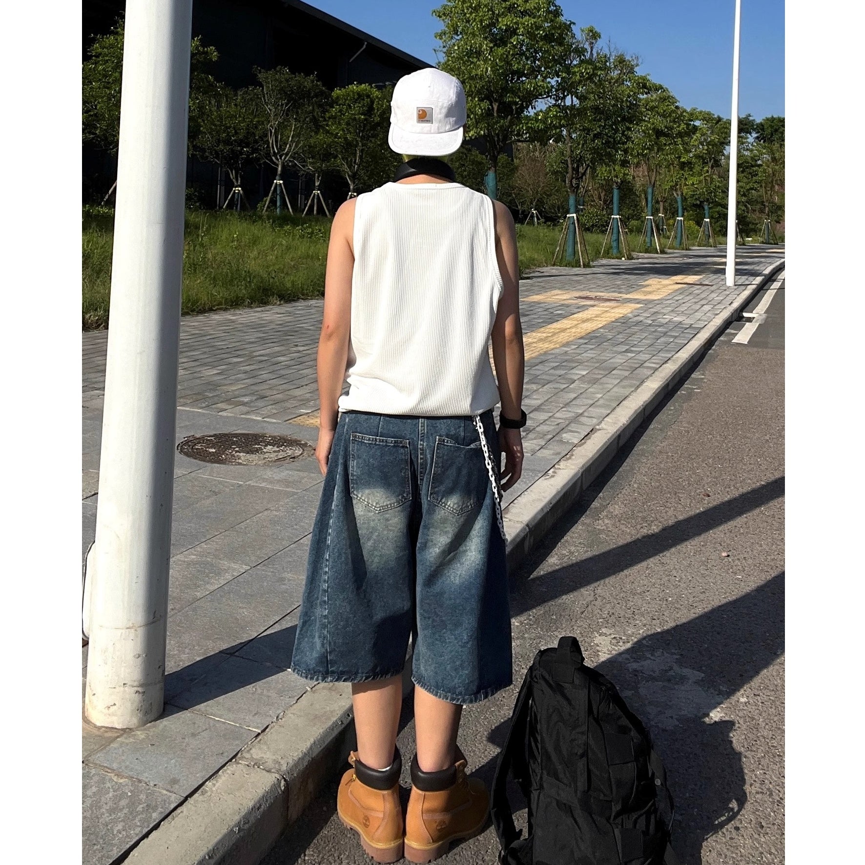 Retro Wash Denim Wide Half Pants EAT175