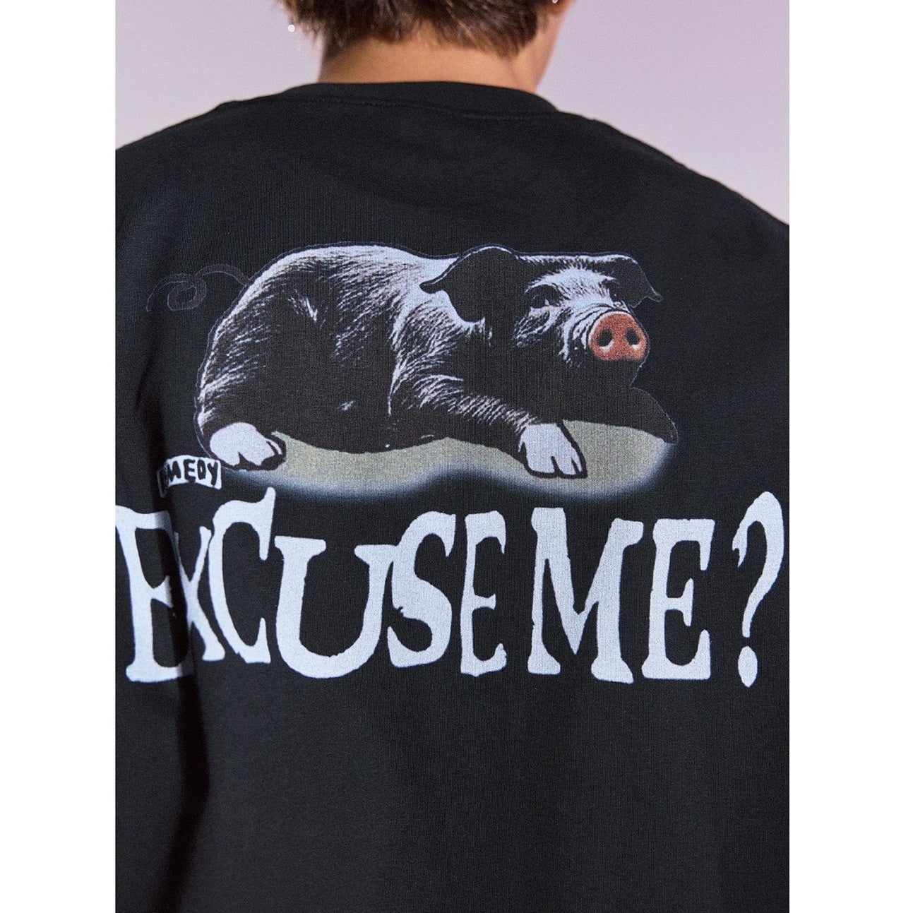 Funny Black Pig Print T-shirt MB7358