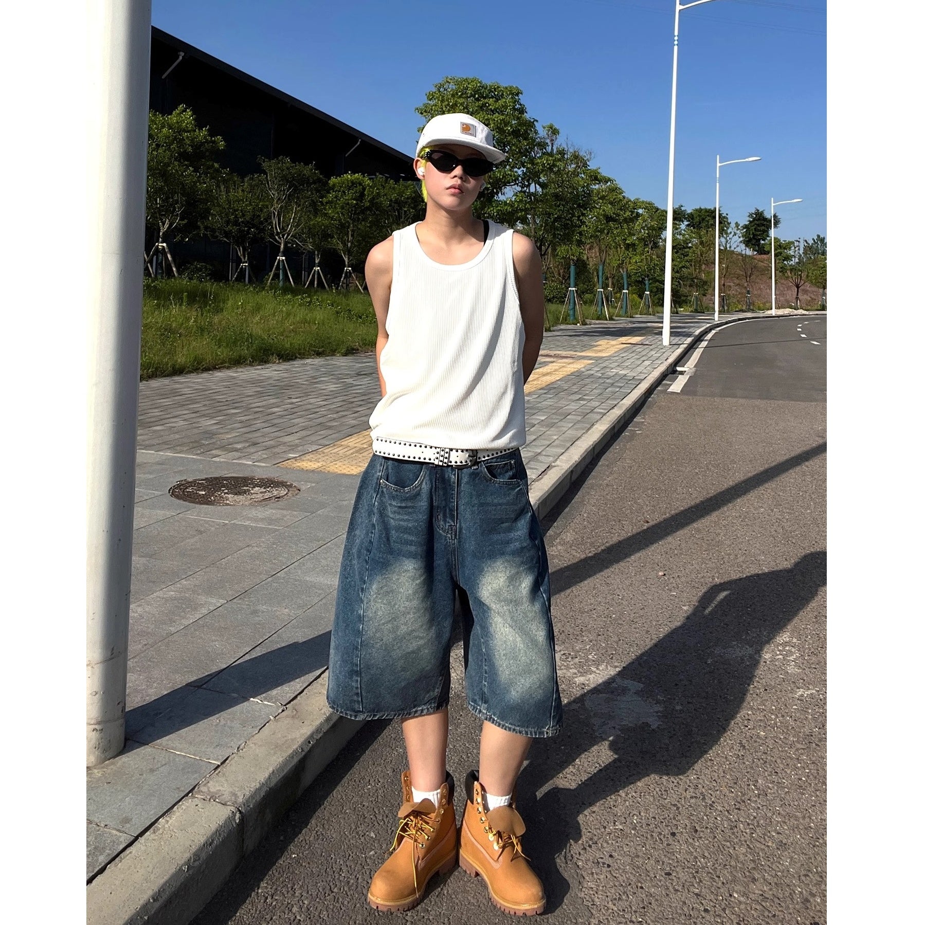 Retro Wash Denim Wide Half Pants EAT175