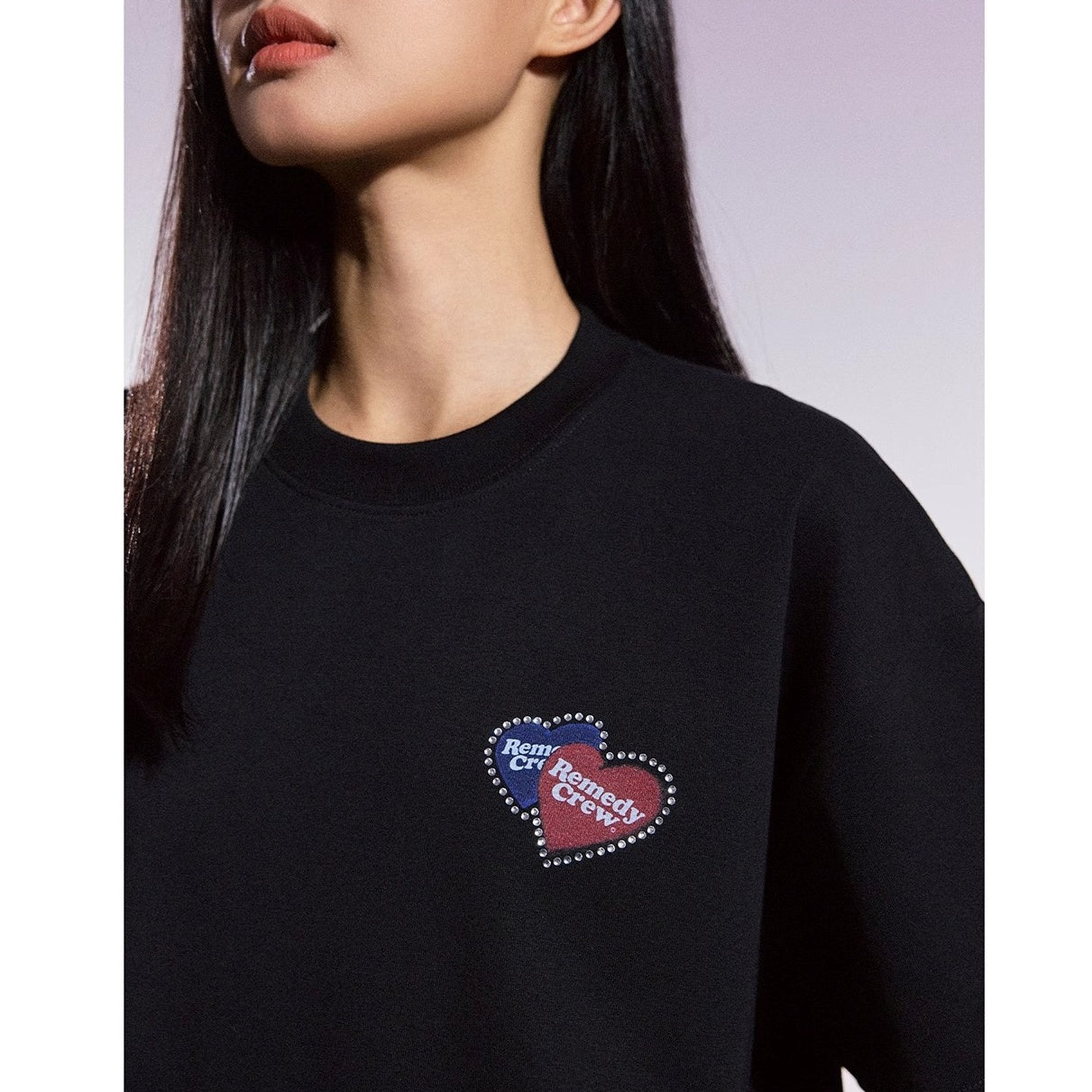 Heart Rhinestone Loose T-shirt MB7365