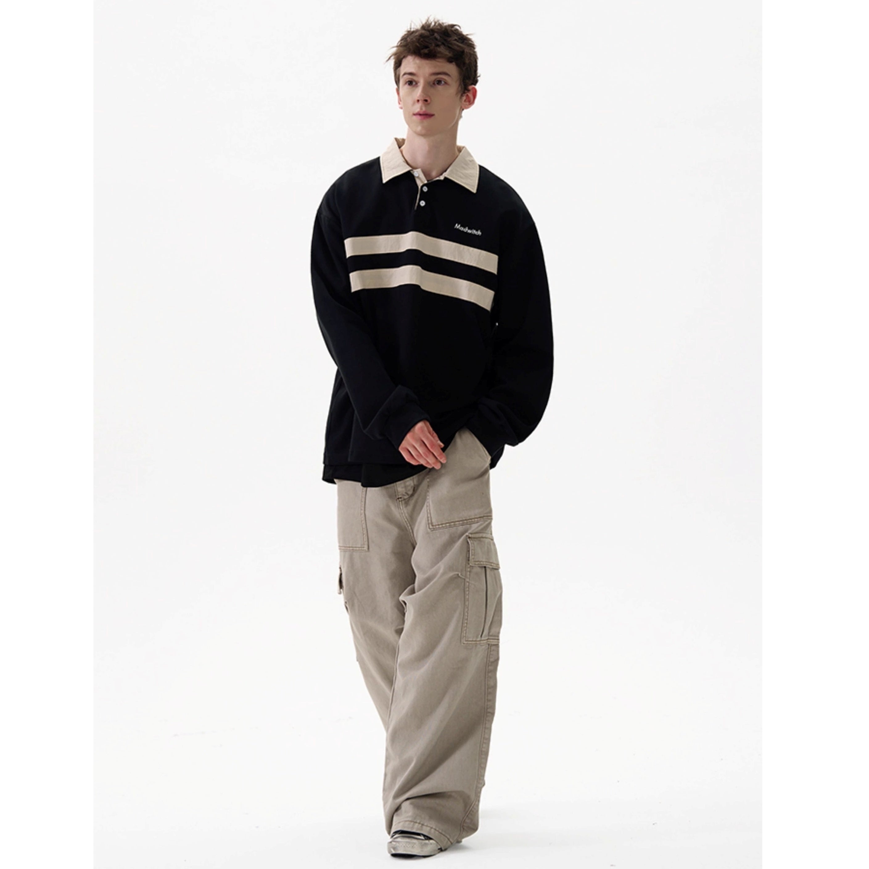 Contrasting Line Polo Collar Sweatshirt MD7002