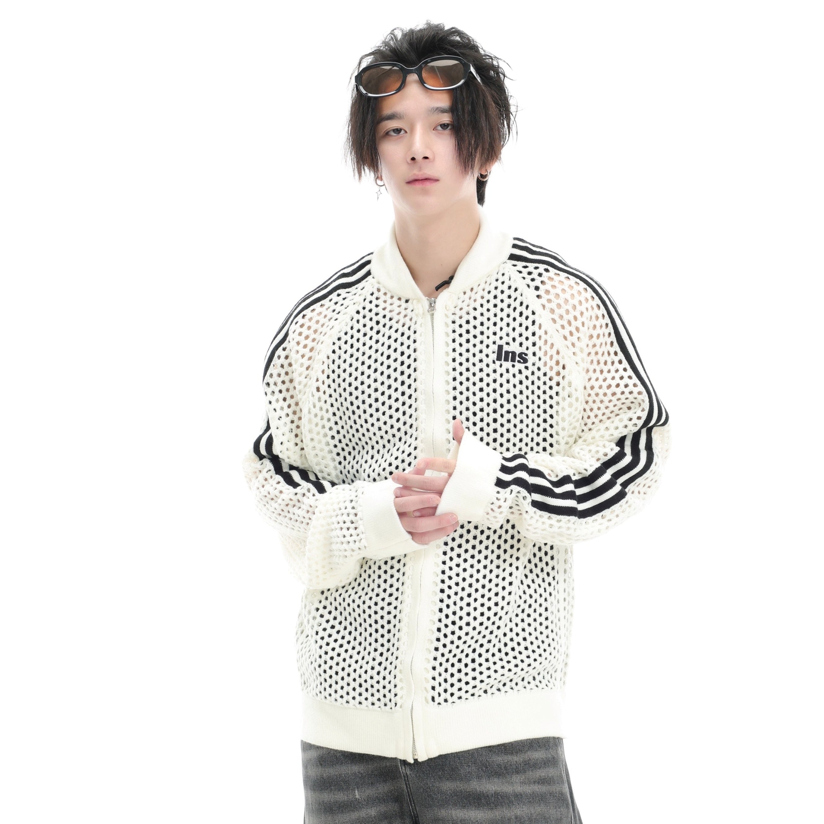 Raglan Mesh Cutout Cardigan Jacket IN7076