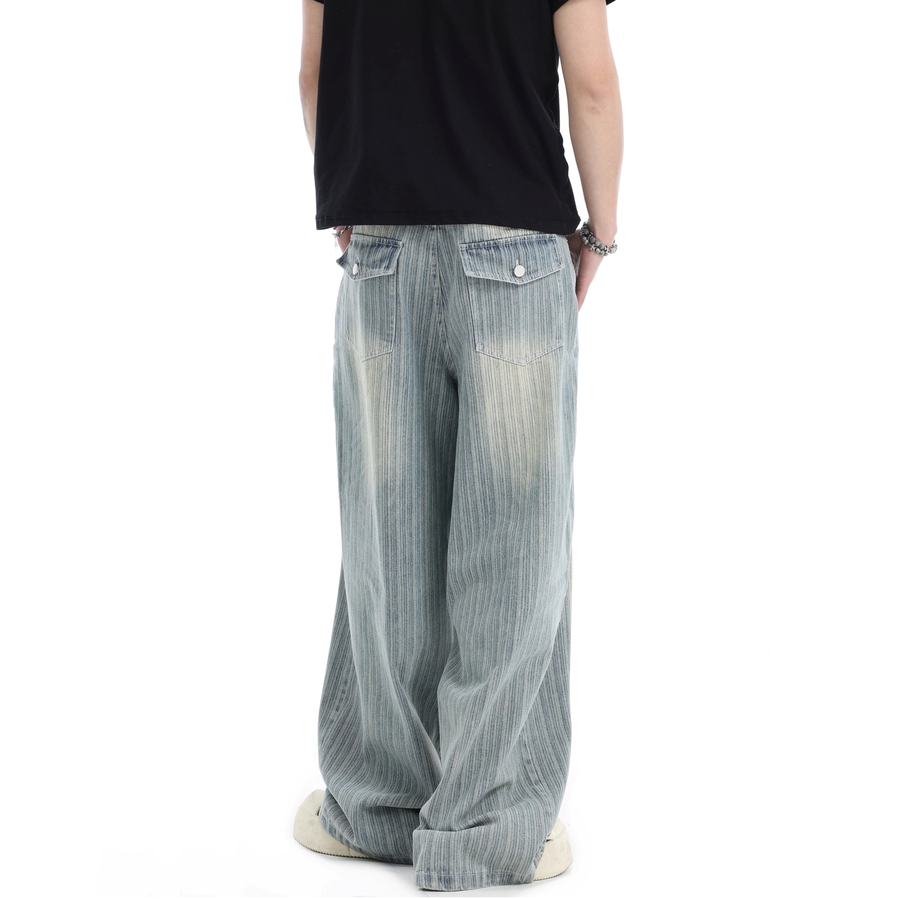 Vintage Vertical Stripe Loose Ripped Jeans IN7063