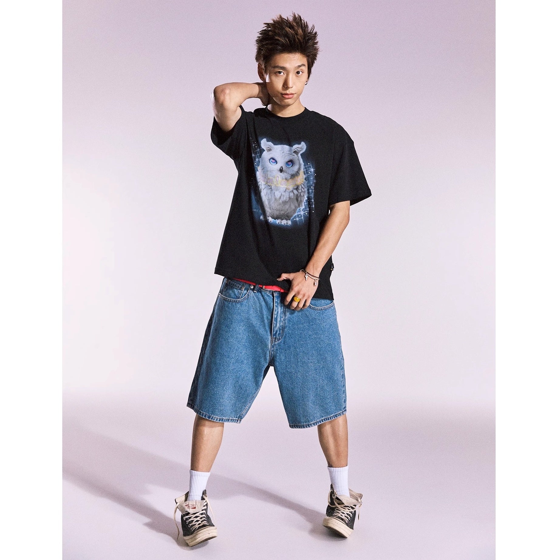 Owl Rhinestone Loose T-shirt MB7361