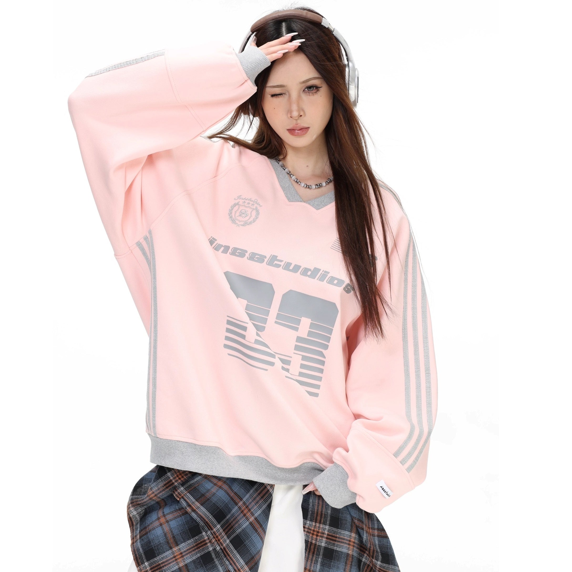 V-Neck Striped Jersey Sweatshirt IN7075