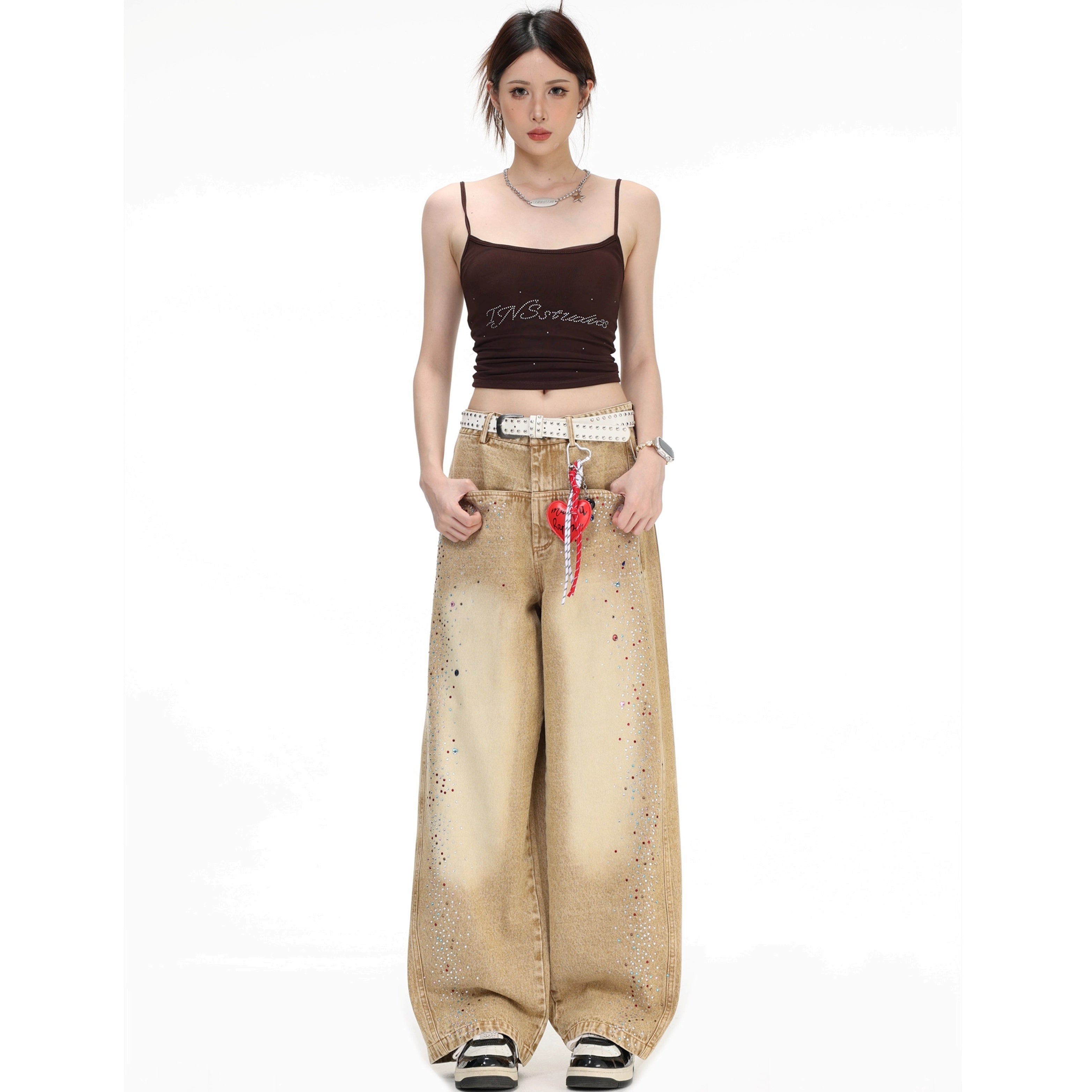 Gradient Colorful RhineStone Loose Jeans IN7069