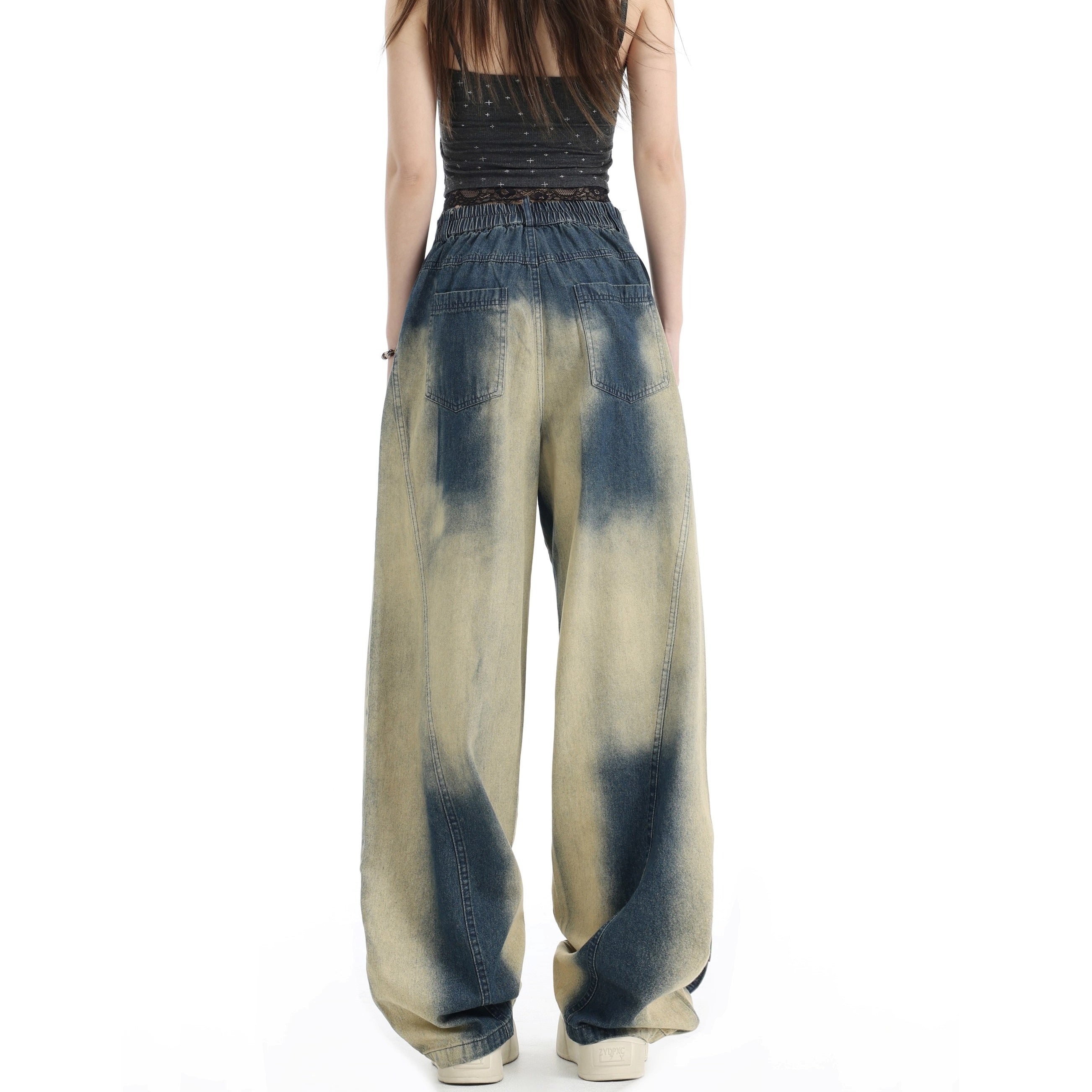 RhineStone Gradient Loose Distressed Washed Jeans IN7068