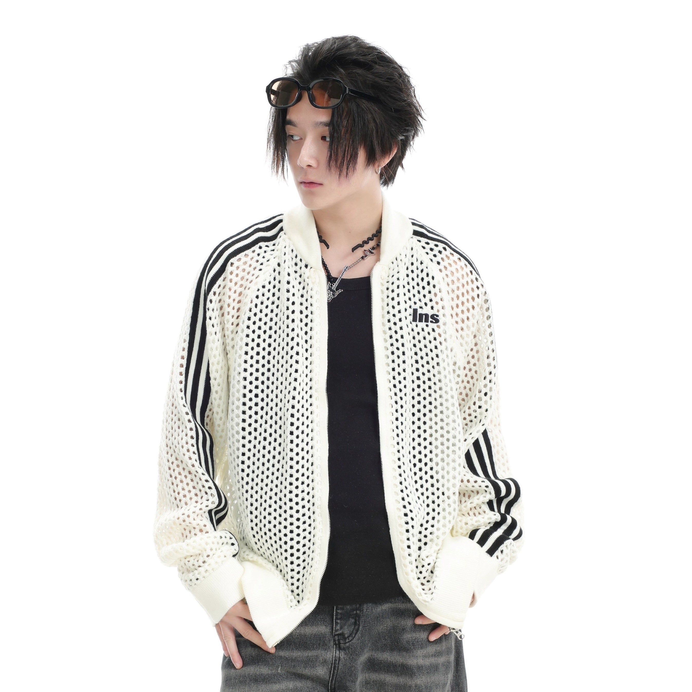 Raglan Mesh Cutout Cardigan Jacket IN7076
