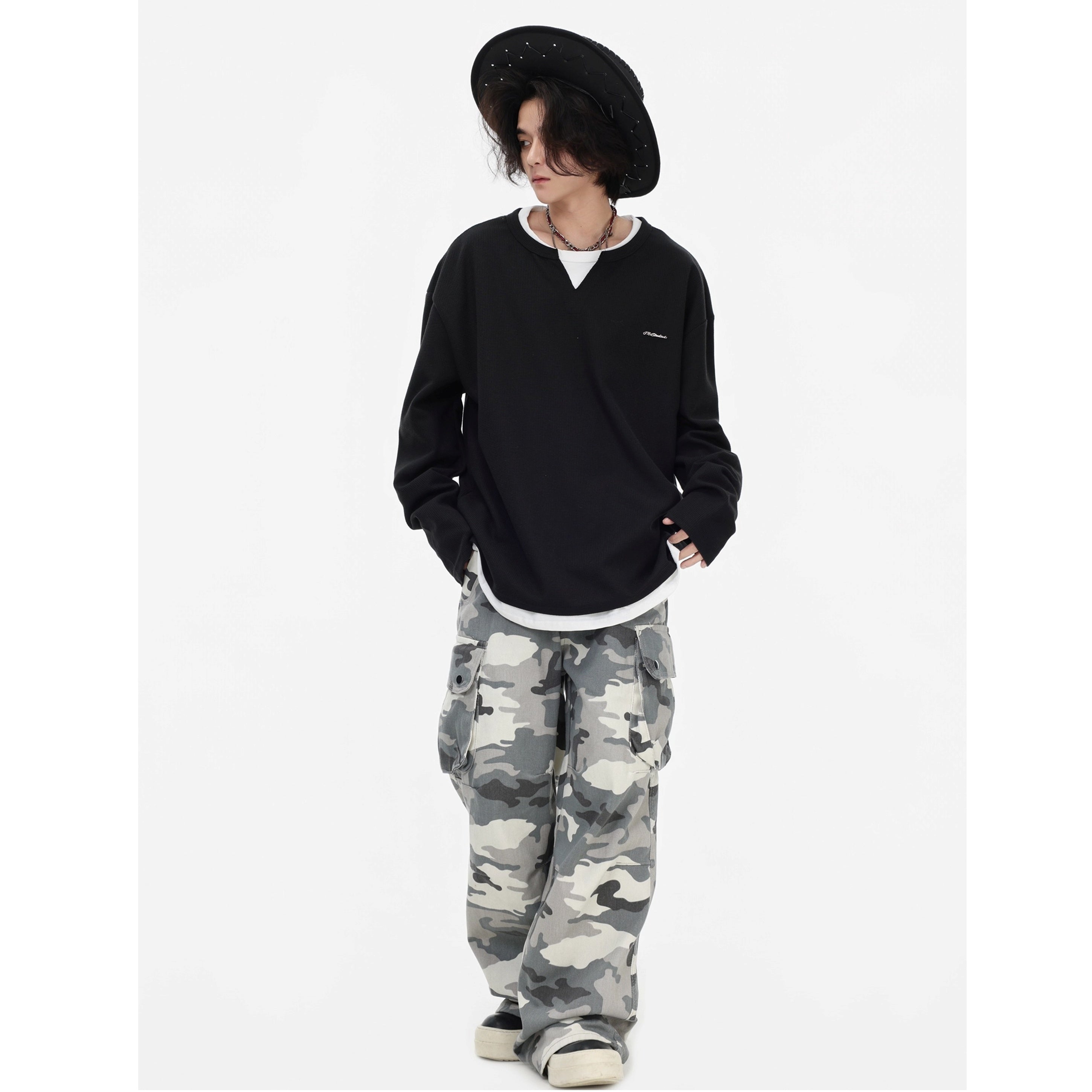 Camouflage Loose Straight Cargo Pants IN7067