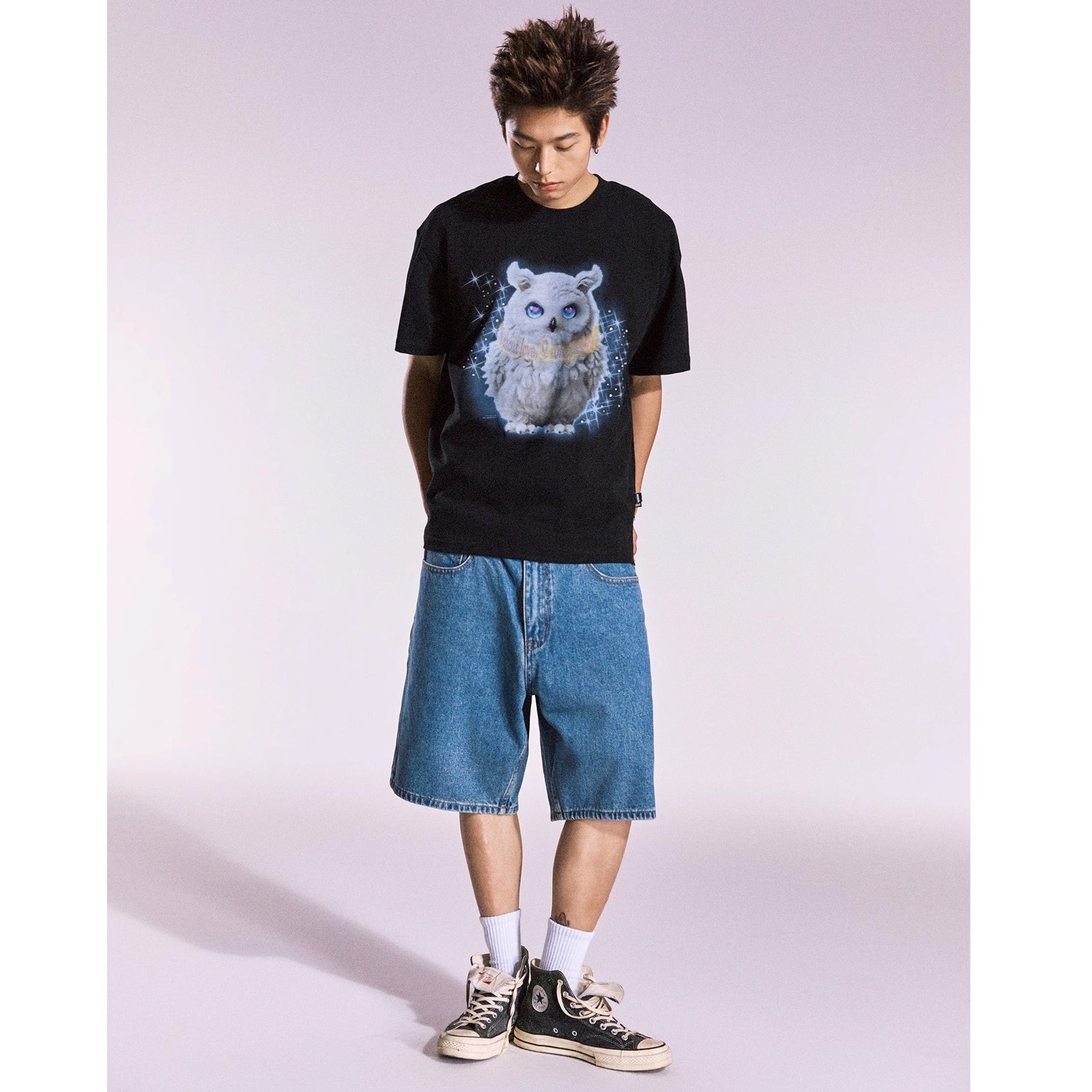 Owl Rhinestone Loose T-shirt MB7361
