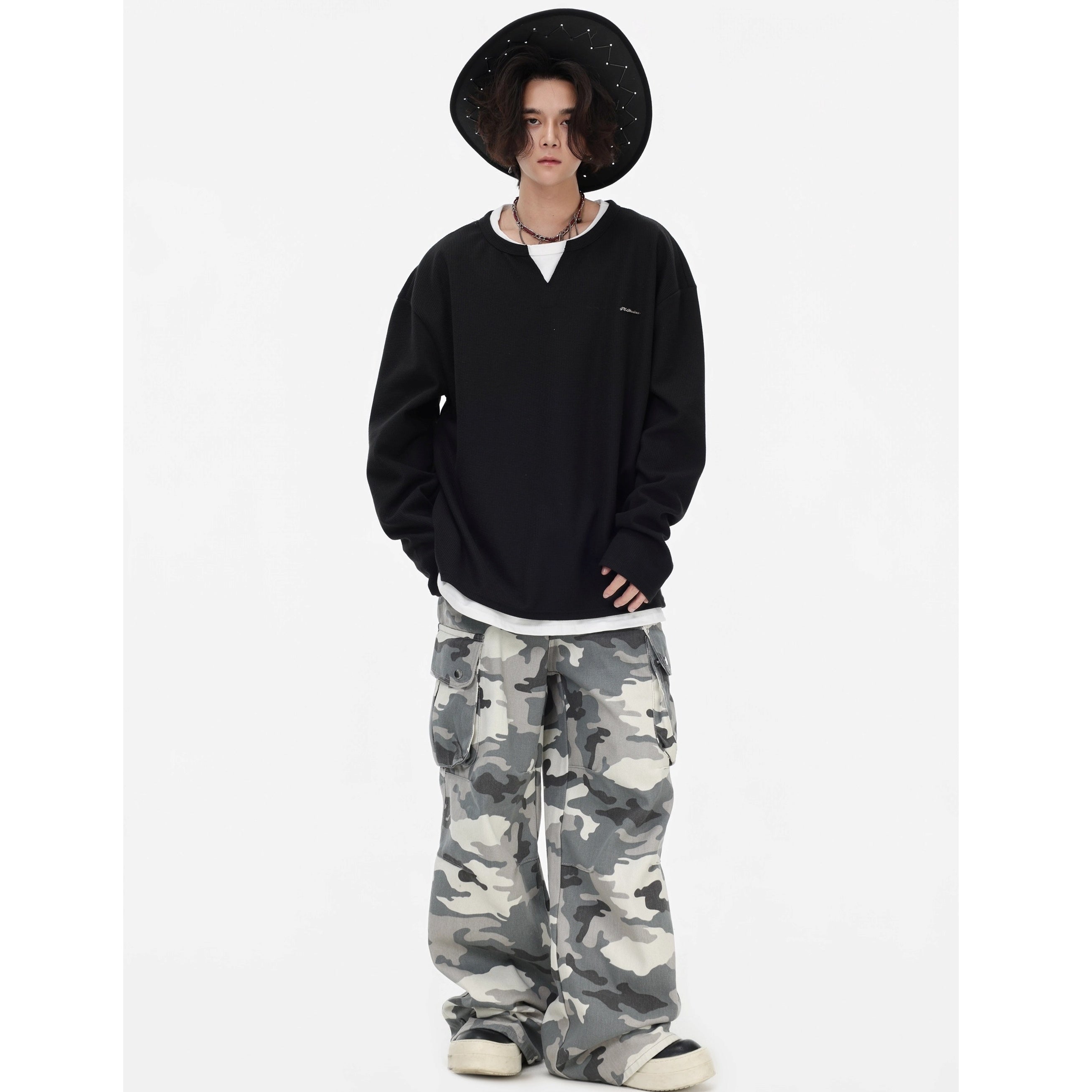 Camouflage Loose Straight Cargo Pants IN7067