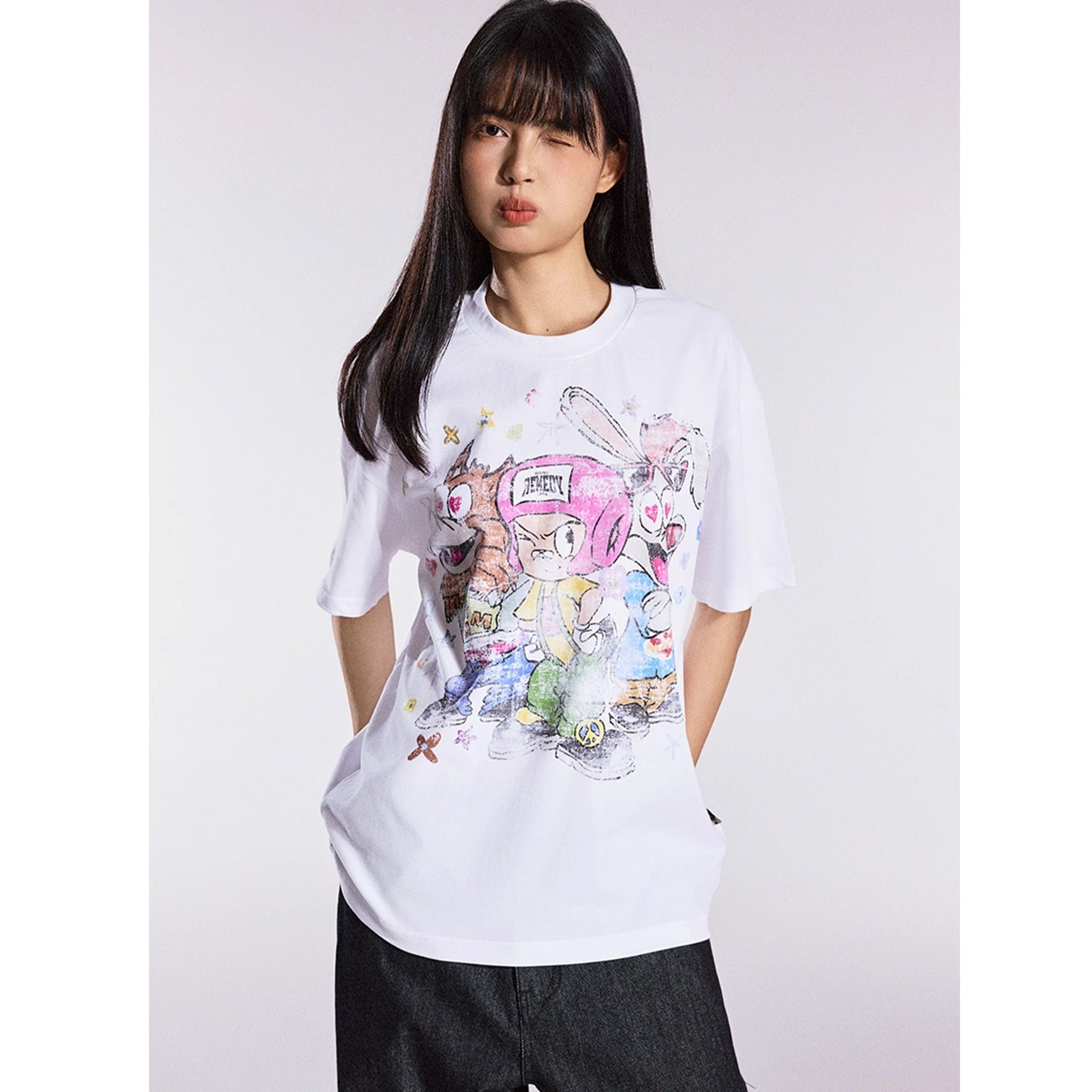 Cartoon Graffiti Three Brothers Loose T-shirt MB7357