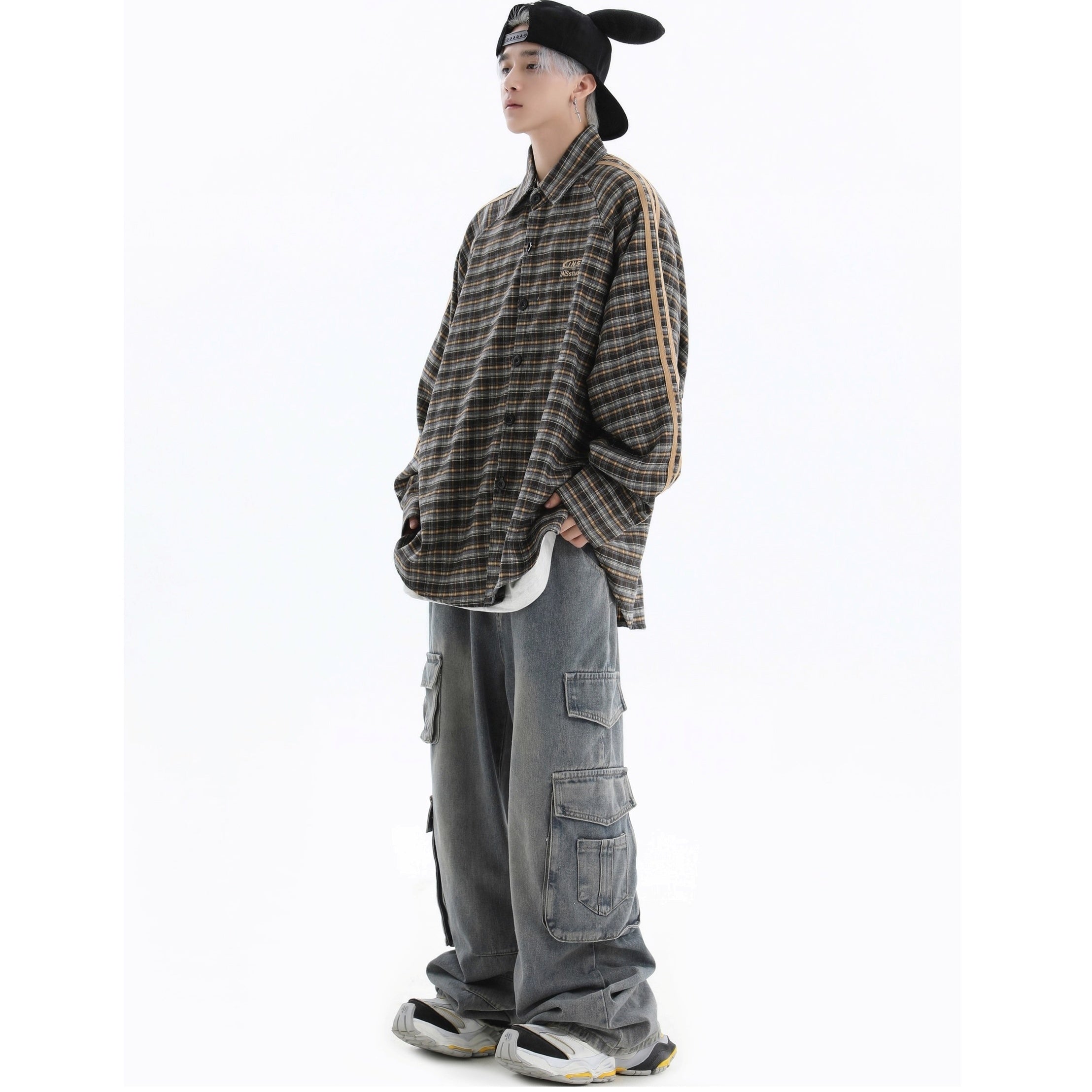 Three-bar Plaid Loose Shirt IN7077