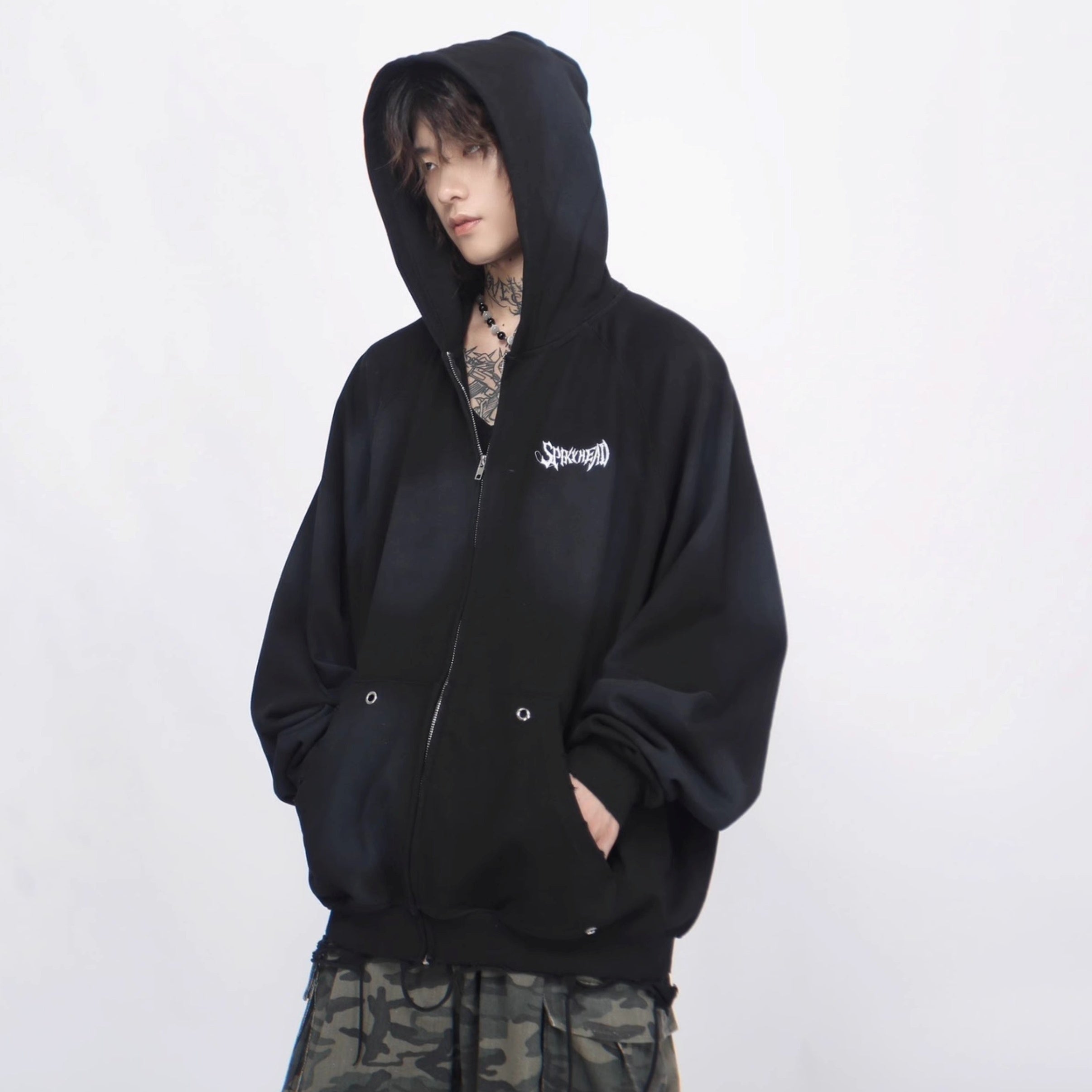 Vintage Distressed Hooded Zip-up Jacket MB7376