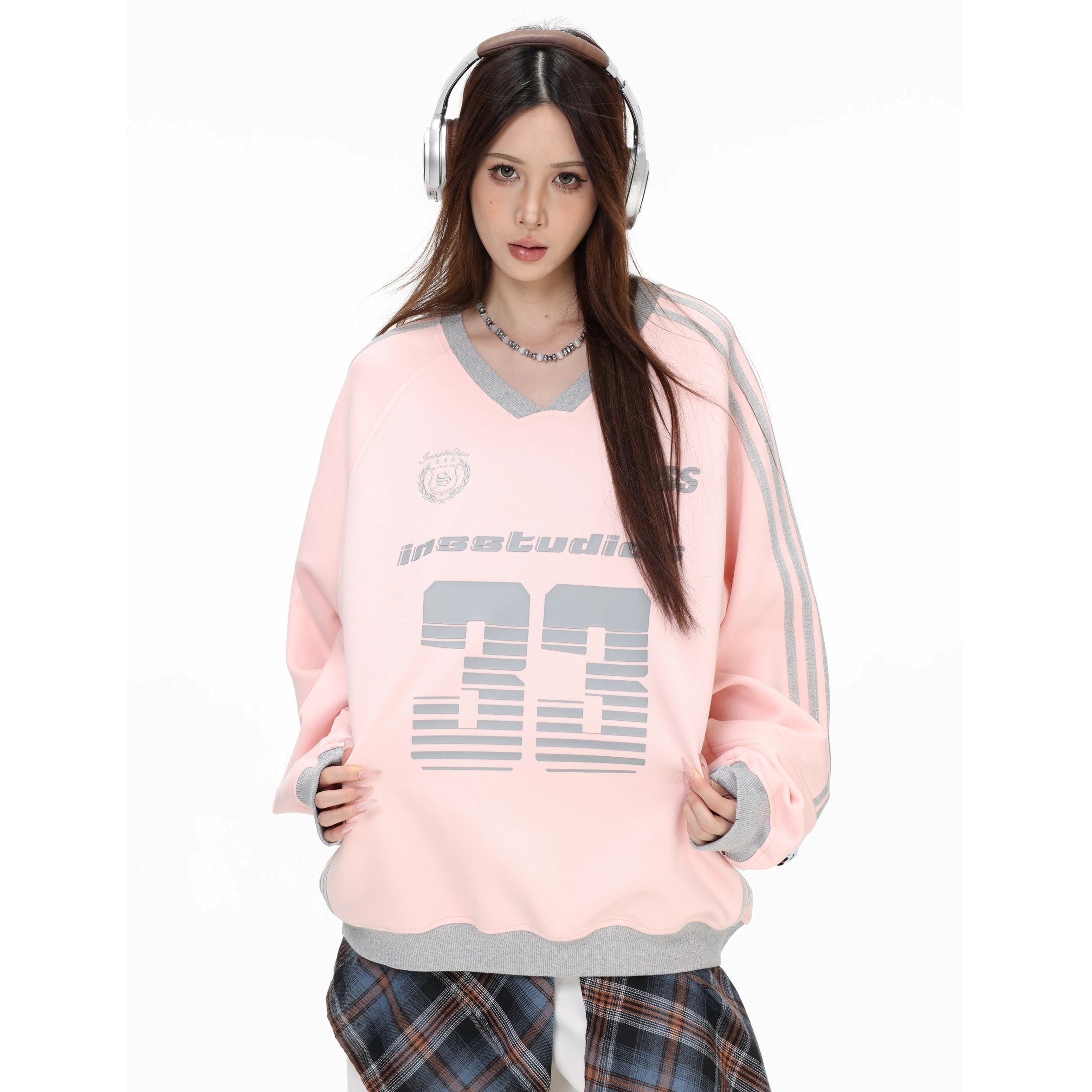 V-Neck Striped Jersey Sweatshirt IN7075