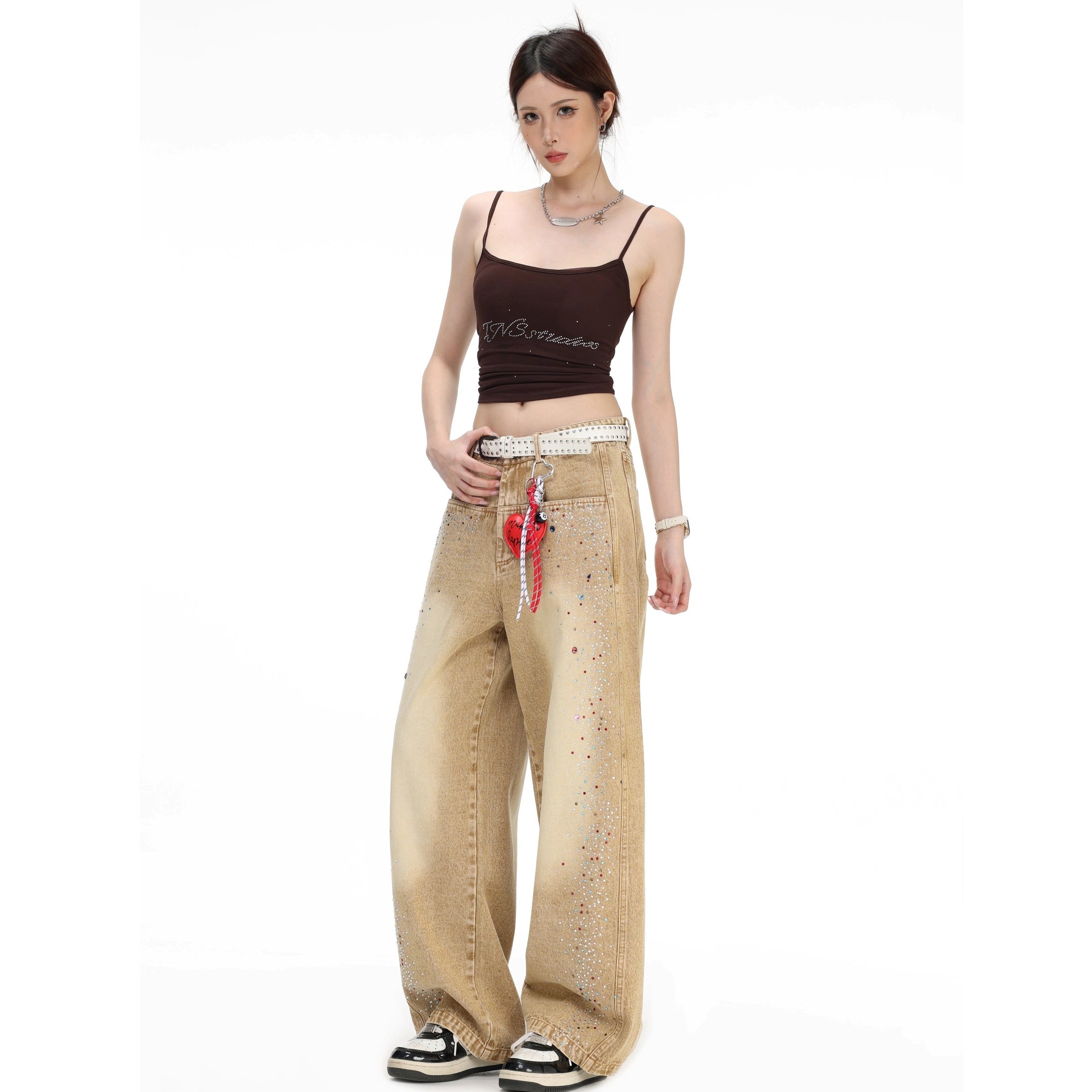 Gradient Colorful RhineStone Loose Jeans IN7069