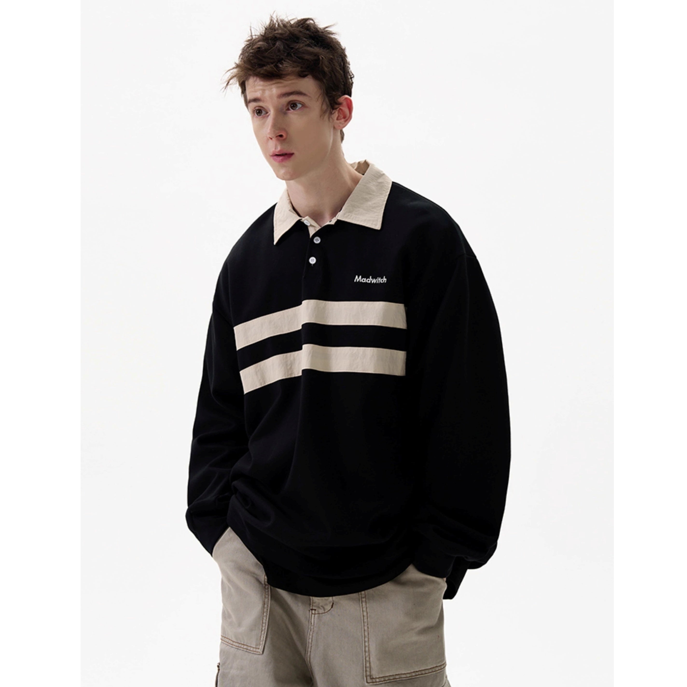 Contrasting Line Polo Collar Sweatshirt MD7002