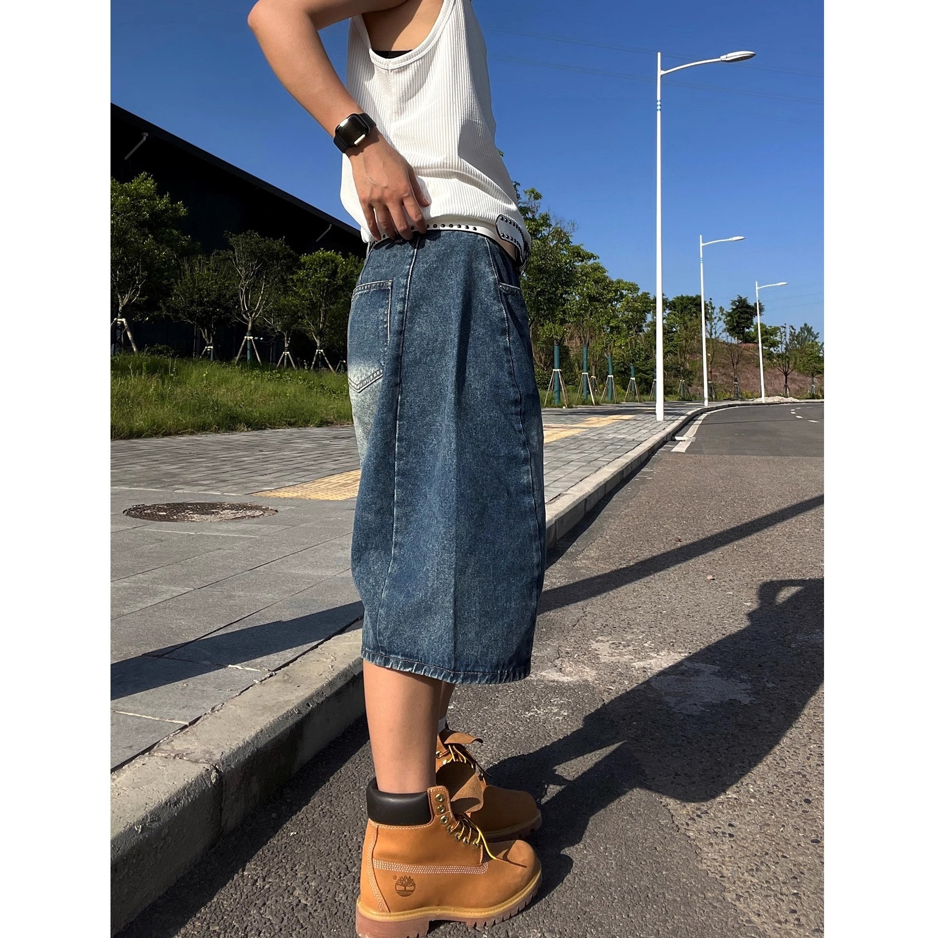 Retro Wash Denim Wide Half Pants EAT175