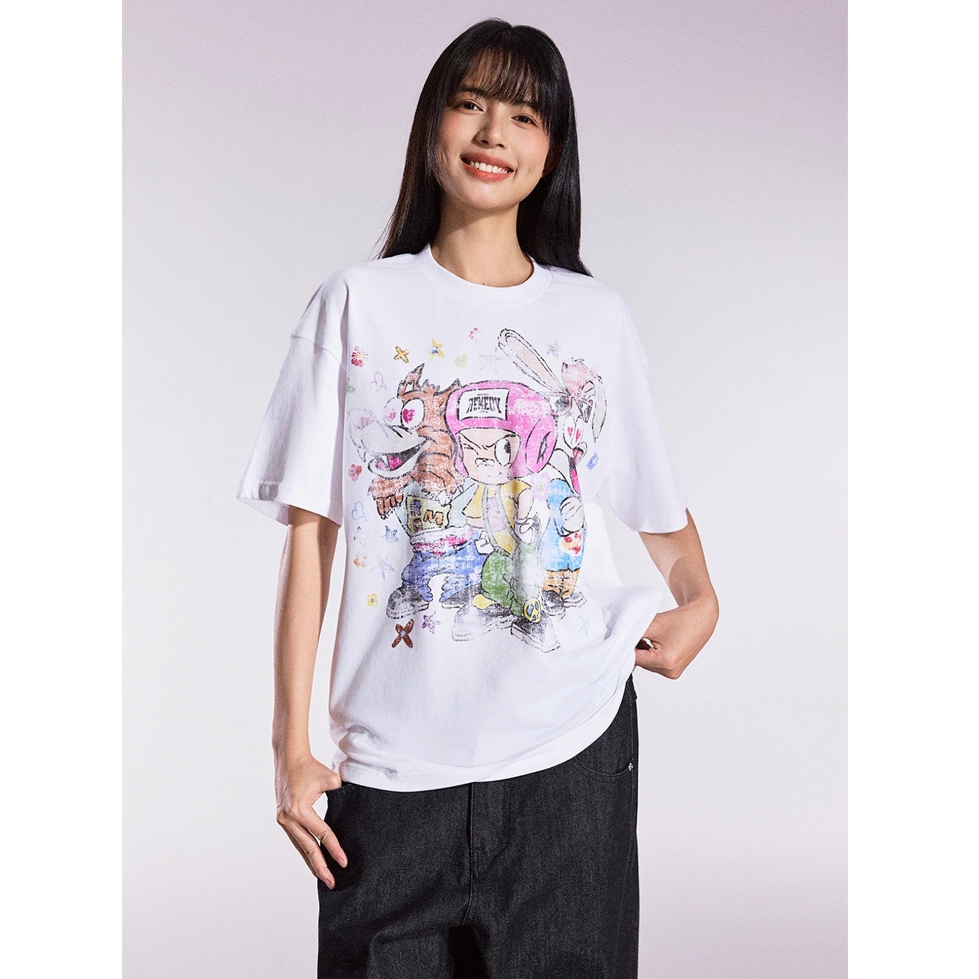 Cartoon Graffiti Three Brothers Loose T-shirt MB7357