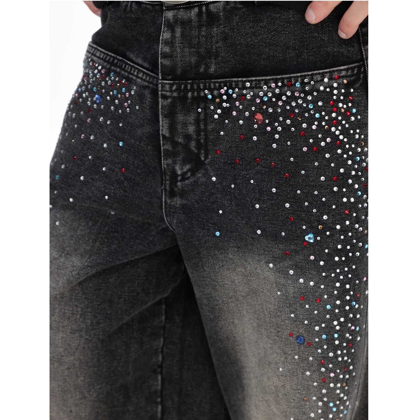 Gradient Colorful RhineStone Loose Jeans IN7069