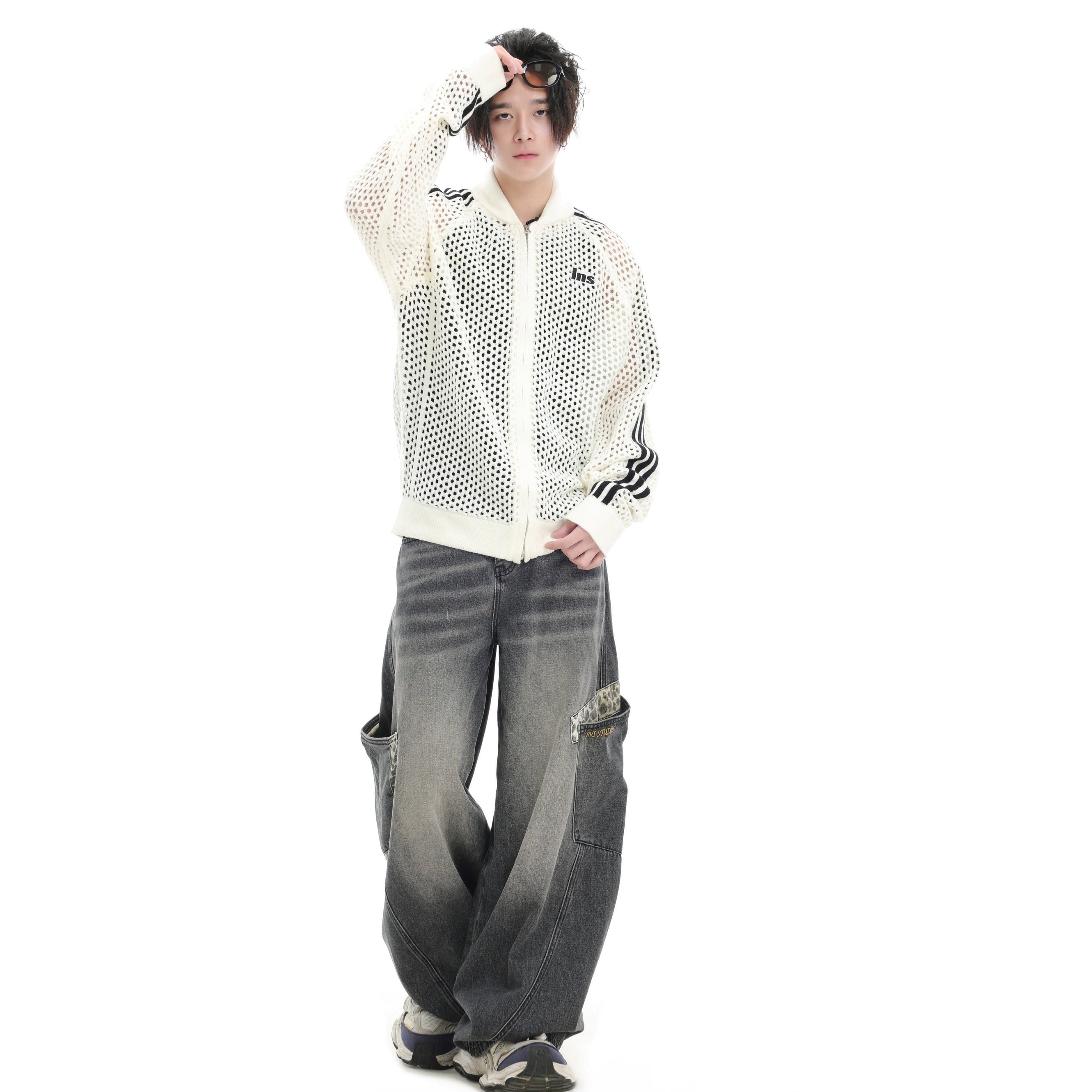 Raglan Mesh Cutout Cardigan Jacket IN7076