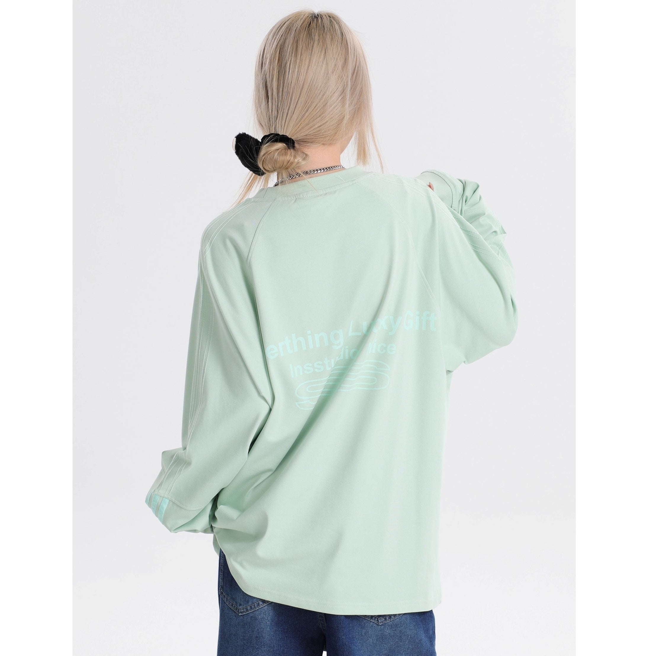 Dotted Line Three Bars LOGO Raglan Long Sleeve T-Shirt IN7071