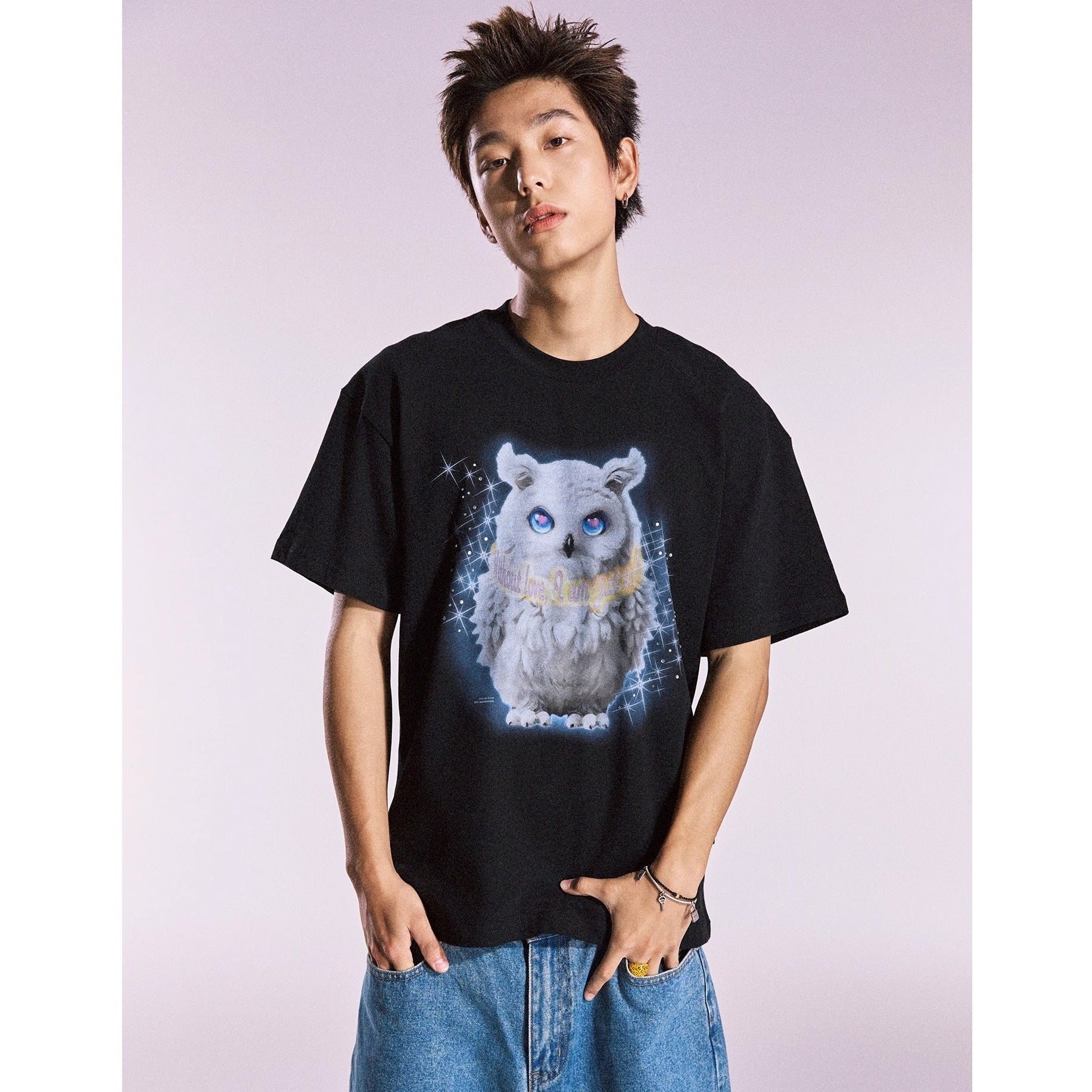 Owl Rhinestone Loose T-shirt MB7361