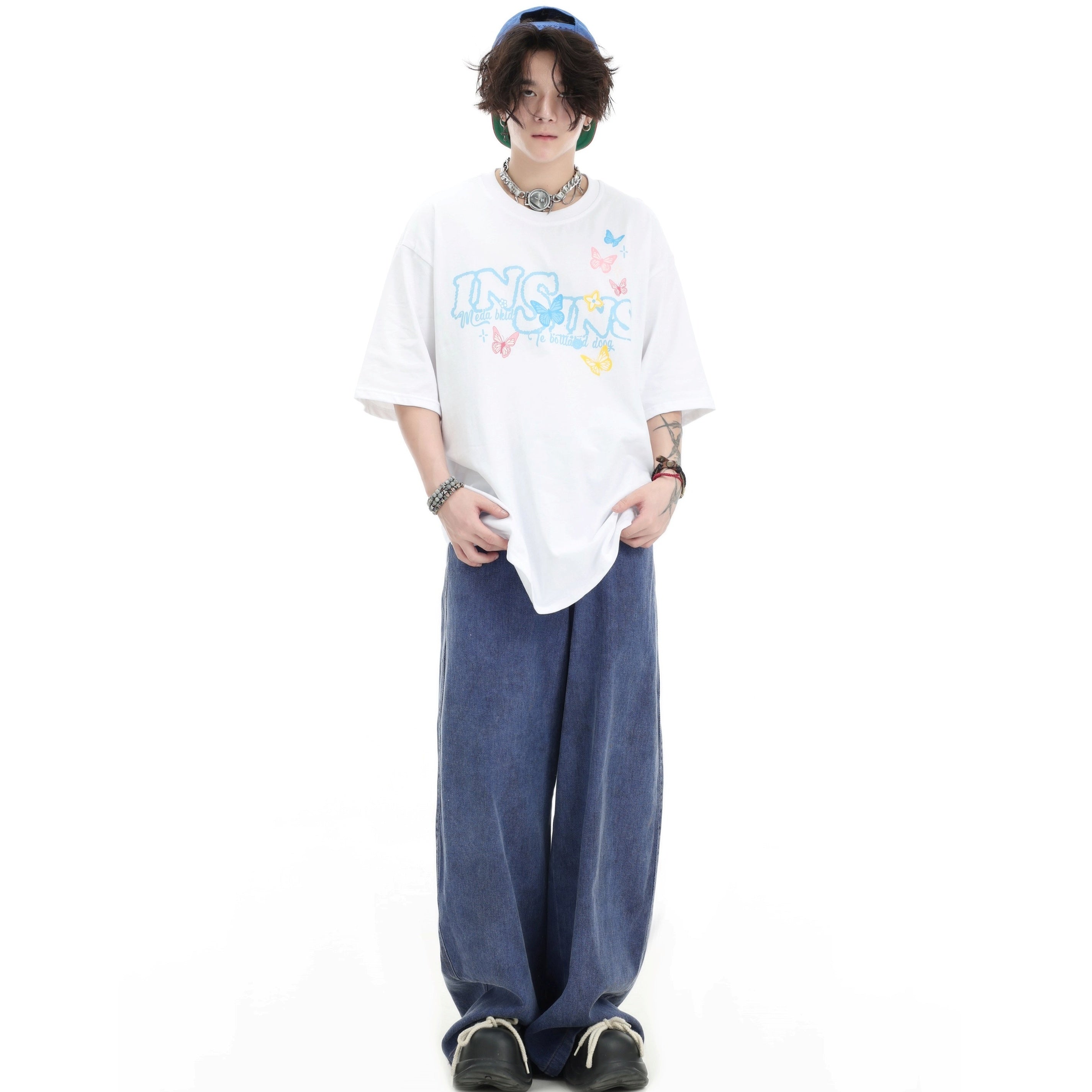 Splashed Ink Tie-dye Wide-Leg Jeans IN7070