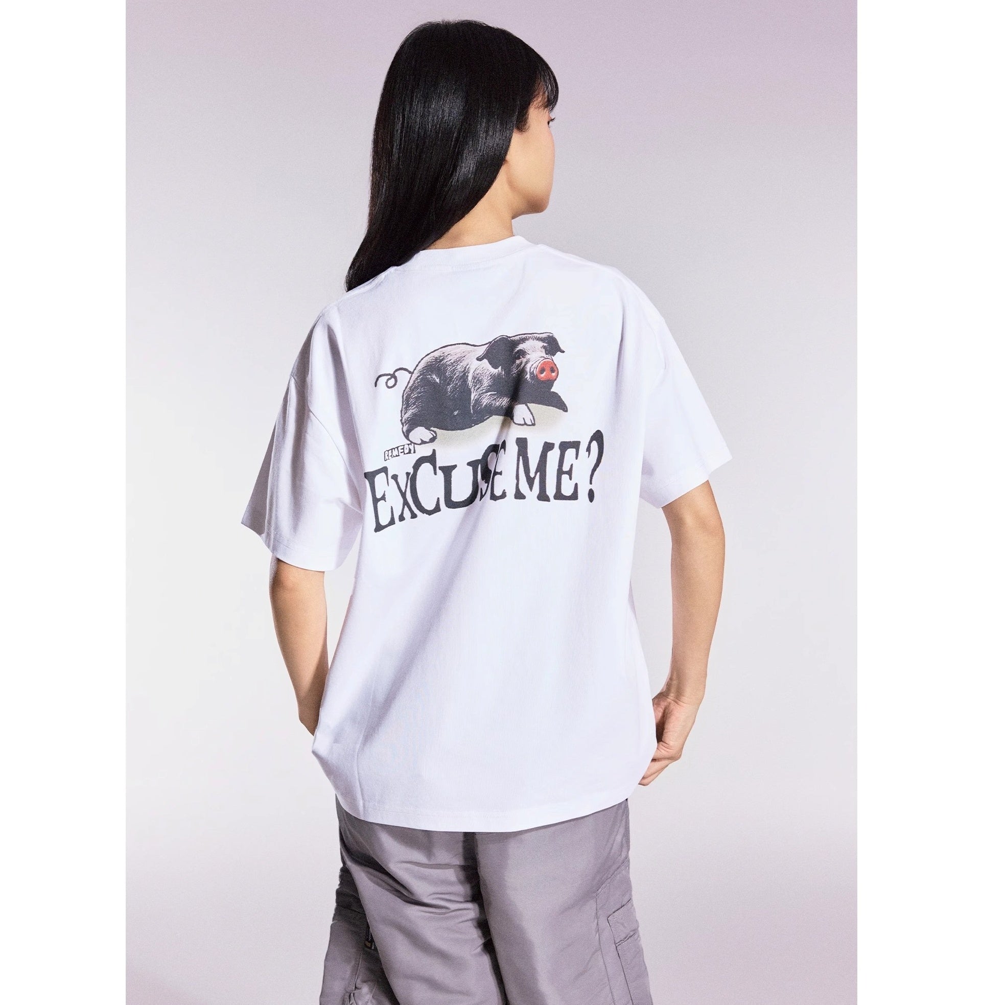Funny Black Pig Print T-shirt MB7358