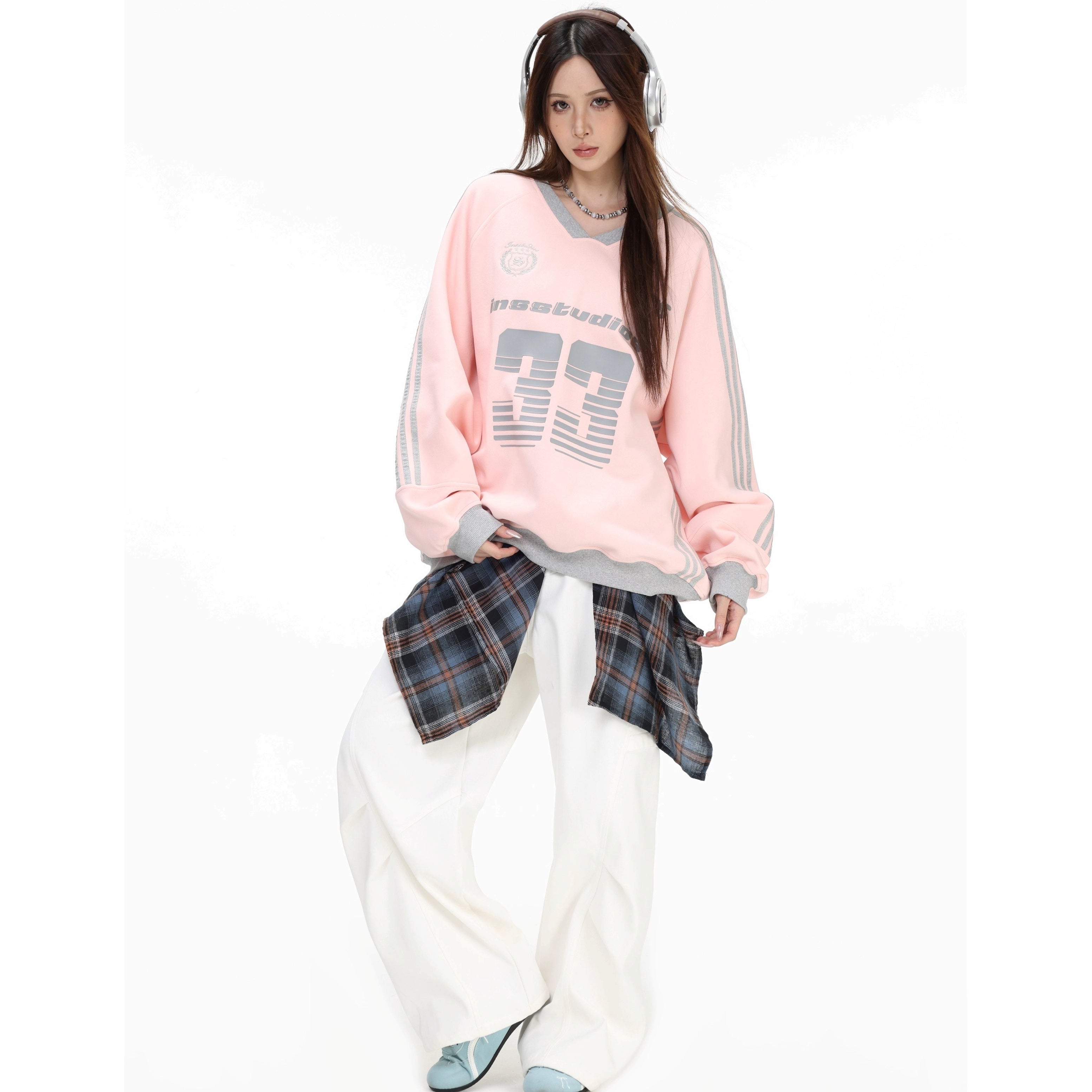 V-Neck Striped Jersey Sweatshirt IN7075