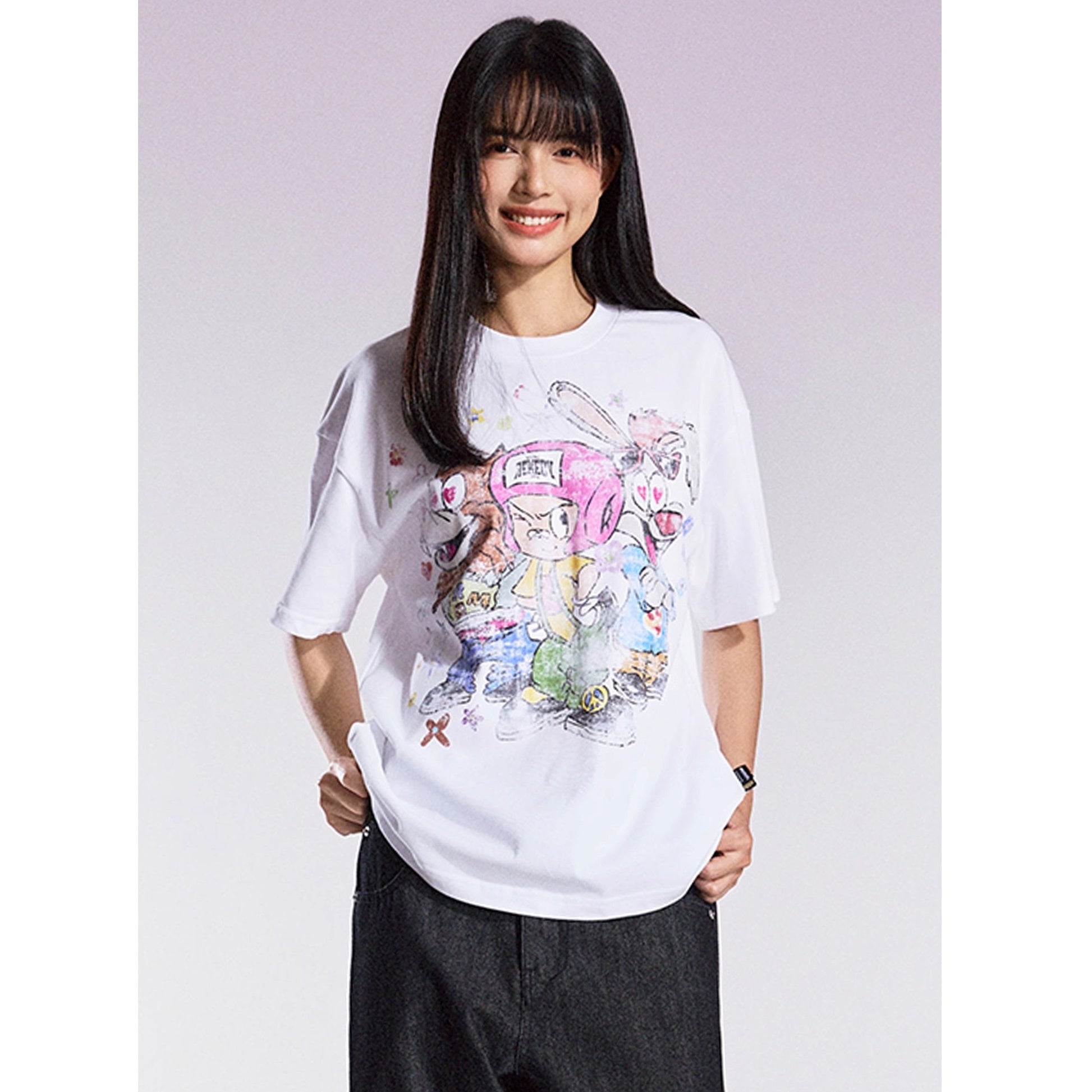 Cartoon Graffiti Three Brothers Loose T-shirt MB7357