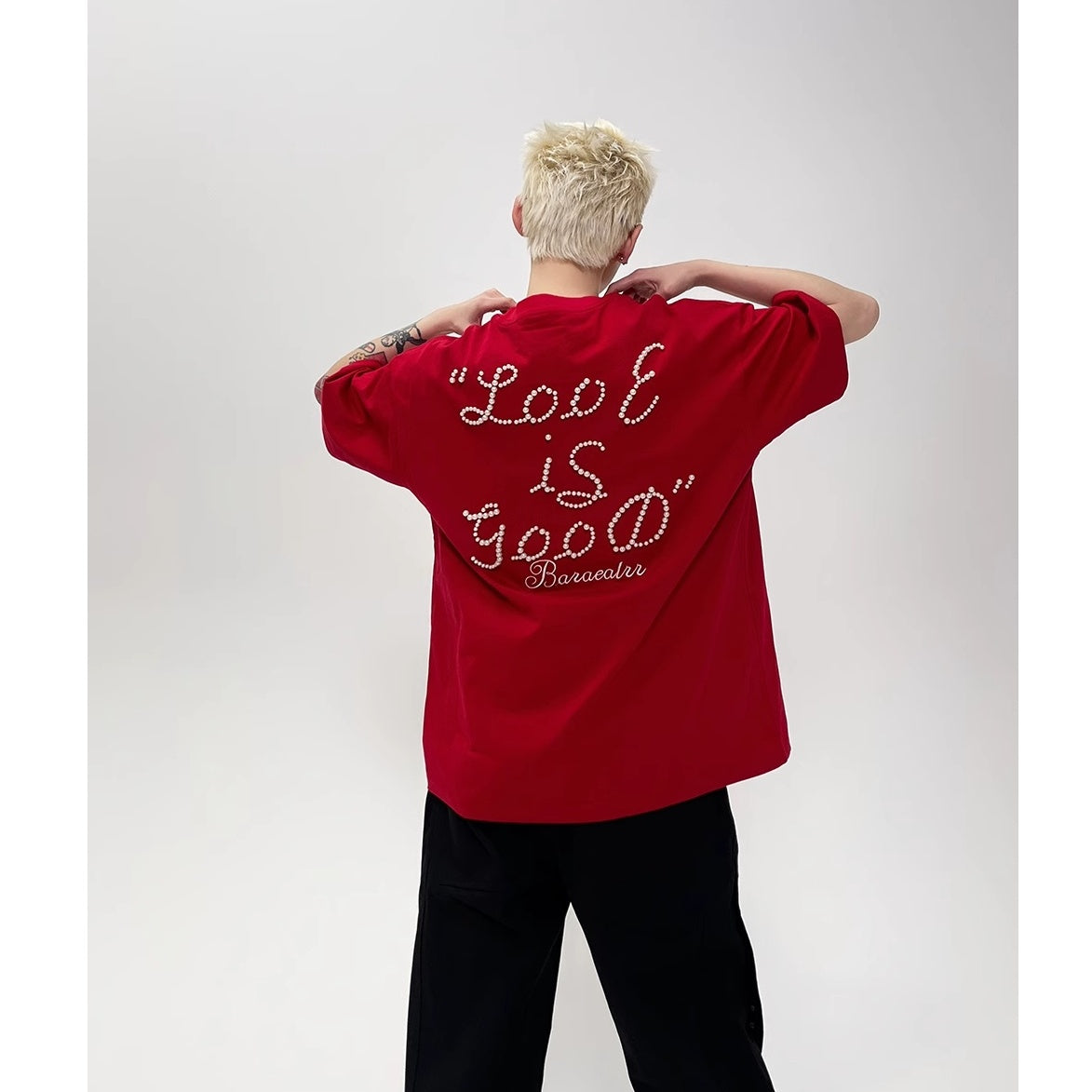Pearl Letter Slogan T-shirt EAT151