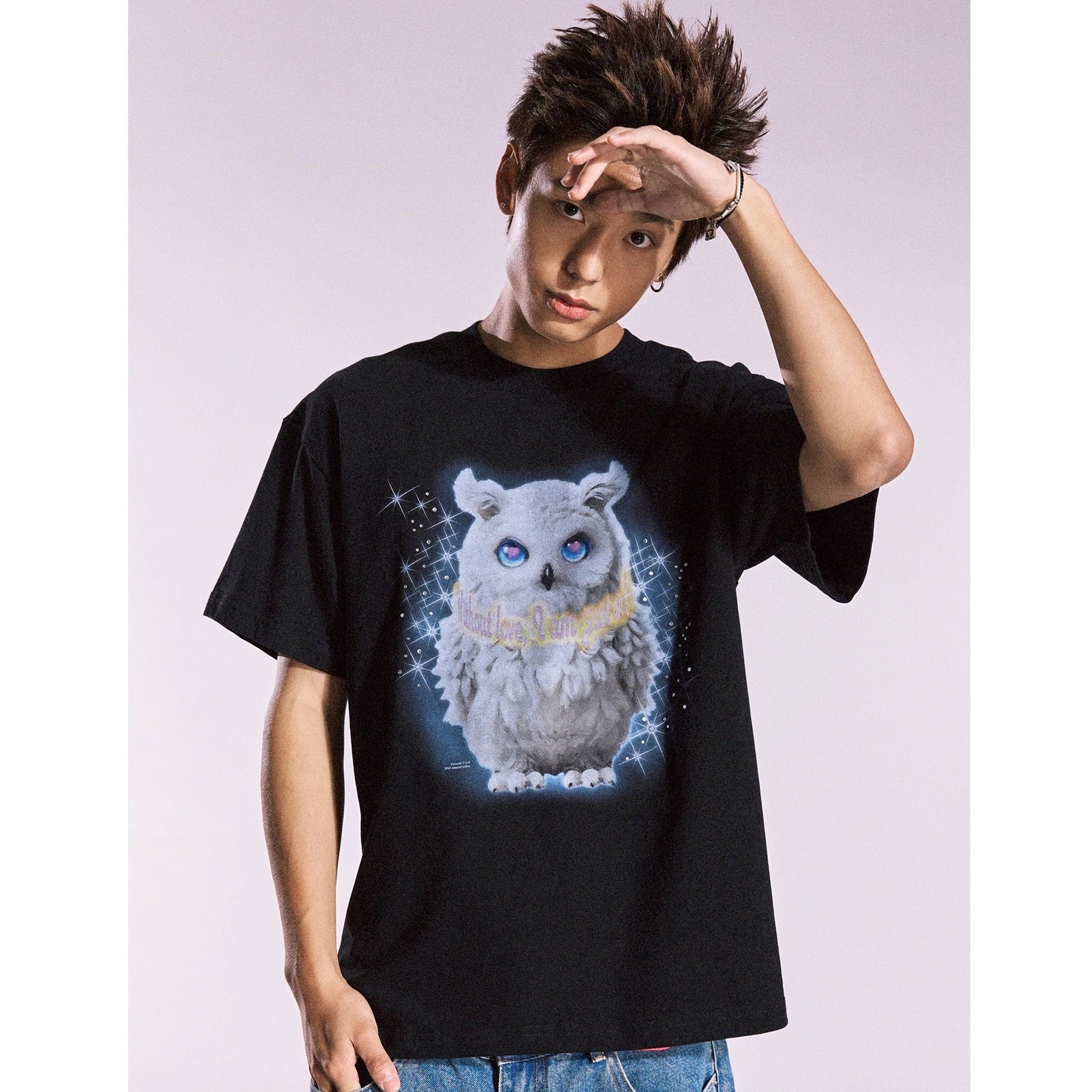 Owl Rhinestone Loose T-shirt MB7361