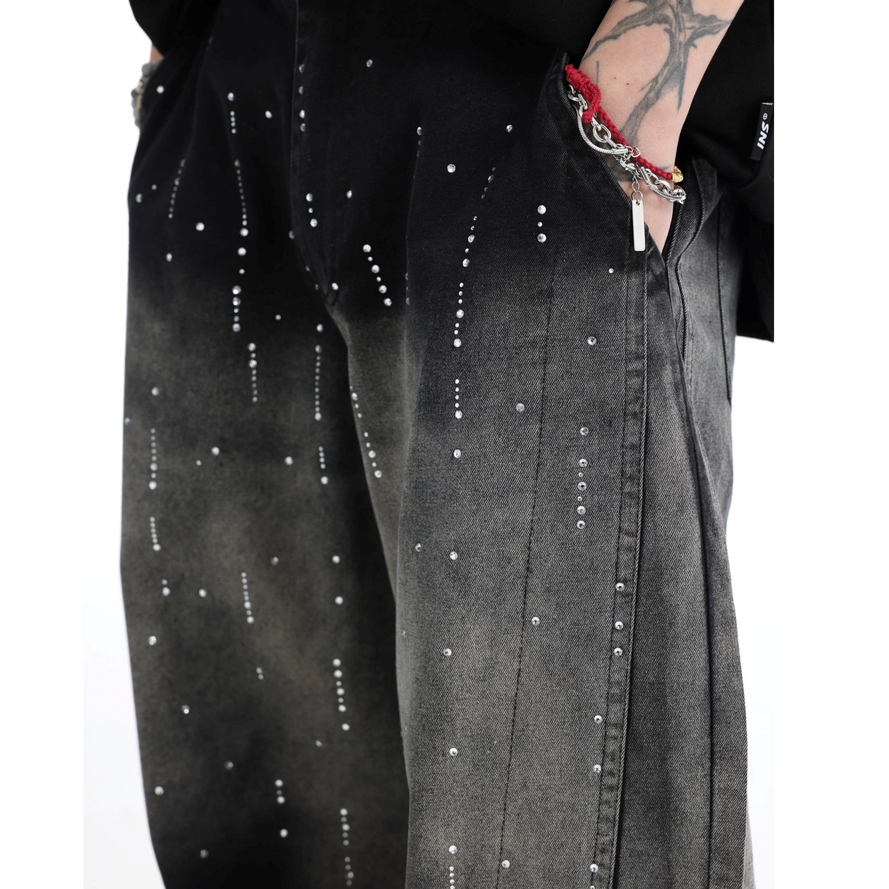 RhineStone Gradient Washed Loose Jeans IN7064