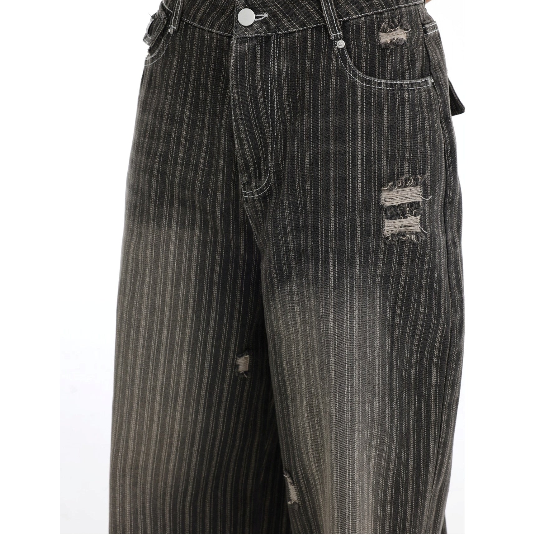 Vintage Vertical Stripe Loose Ripped Jeans IN7063
