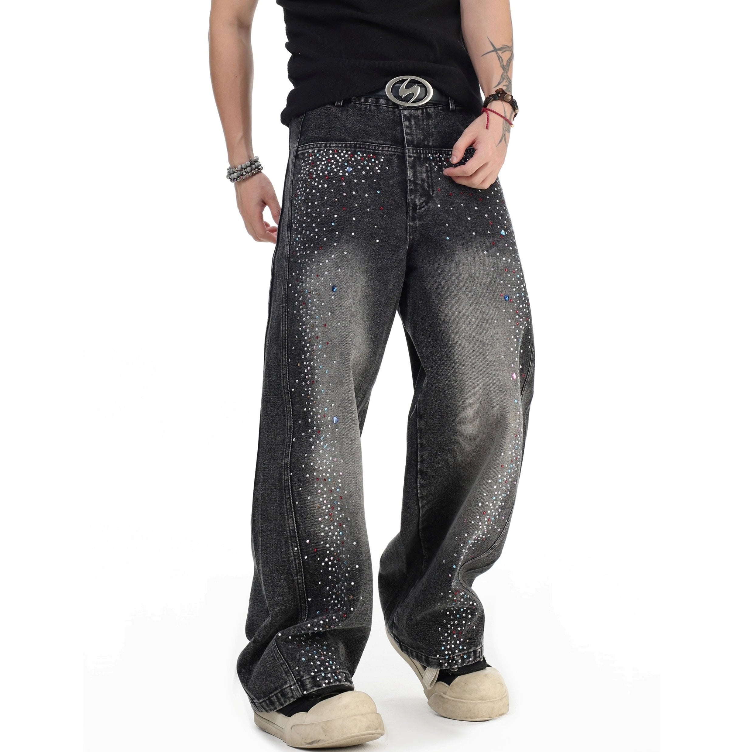 Gradient Colorful RhineStone Loose Jeans IN7069