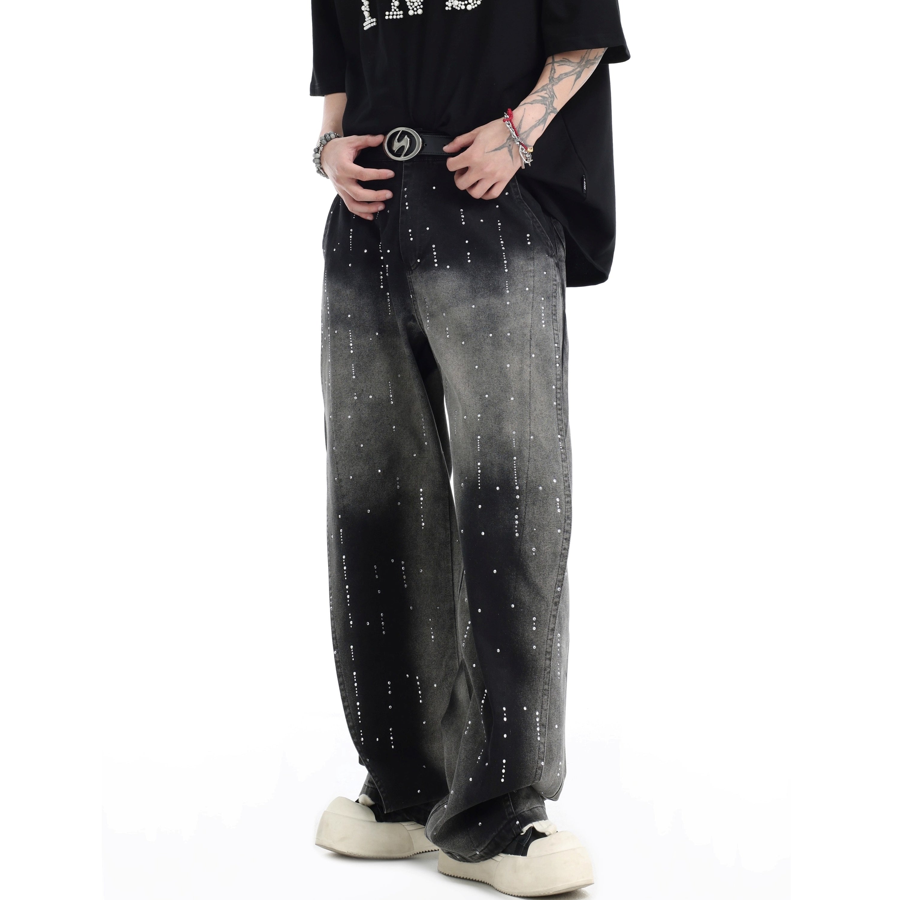 RhineStone Gradient Washed Loose Jeans IN7064