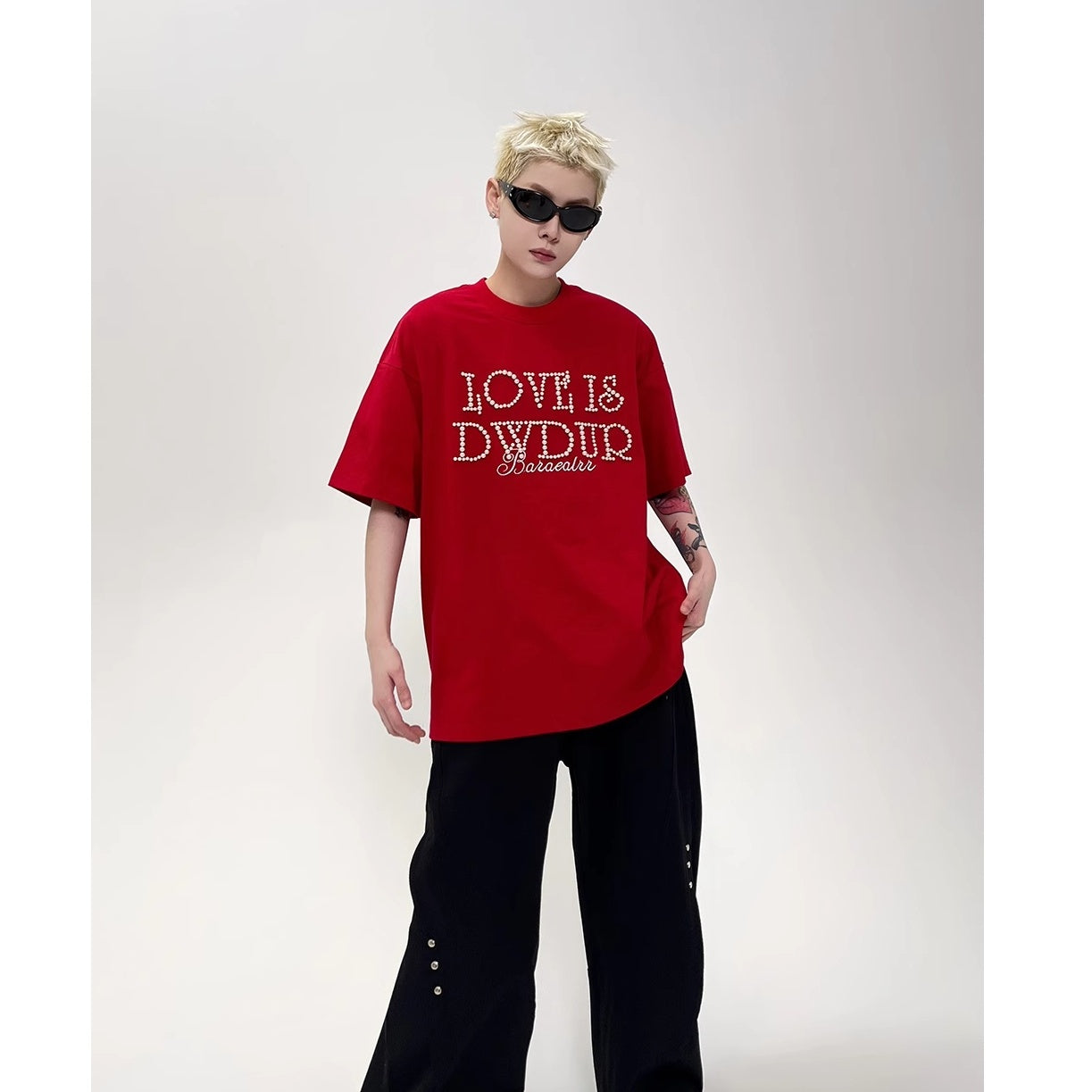 Pearl Letter Slogan T-shirt EAT151