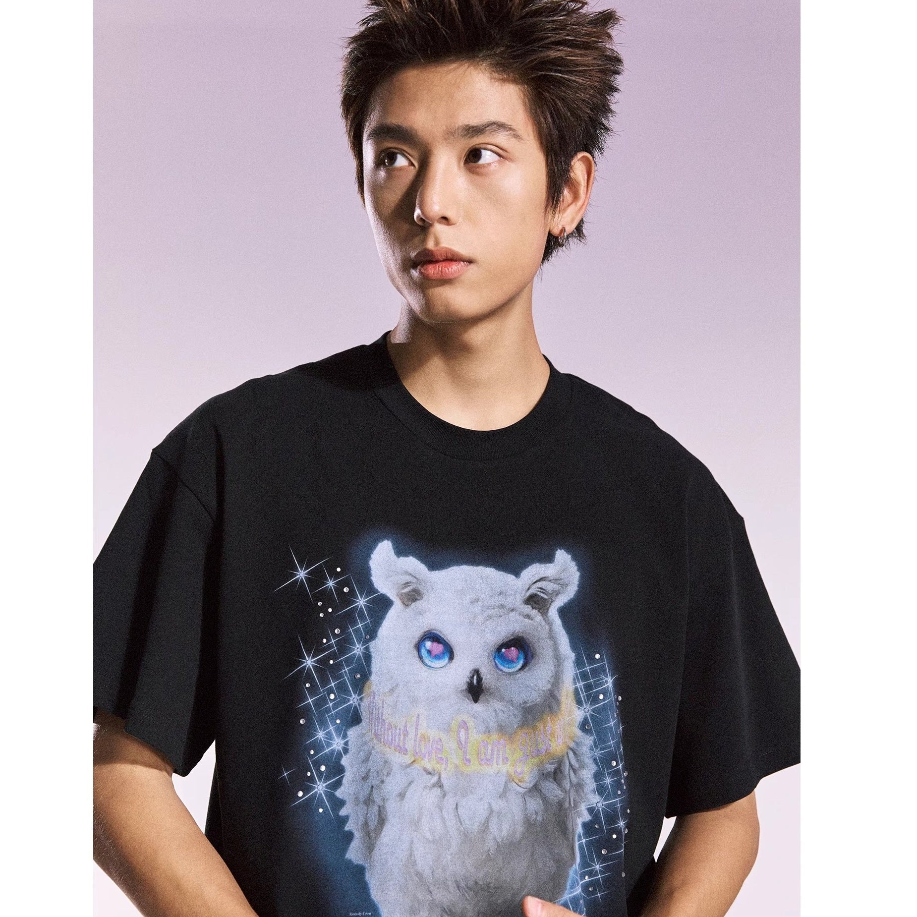 Owl Rhinestone Loose T-shirt MB7361