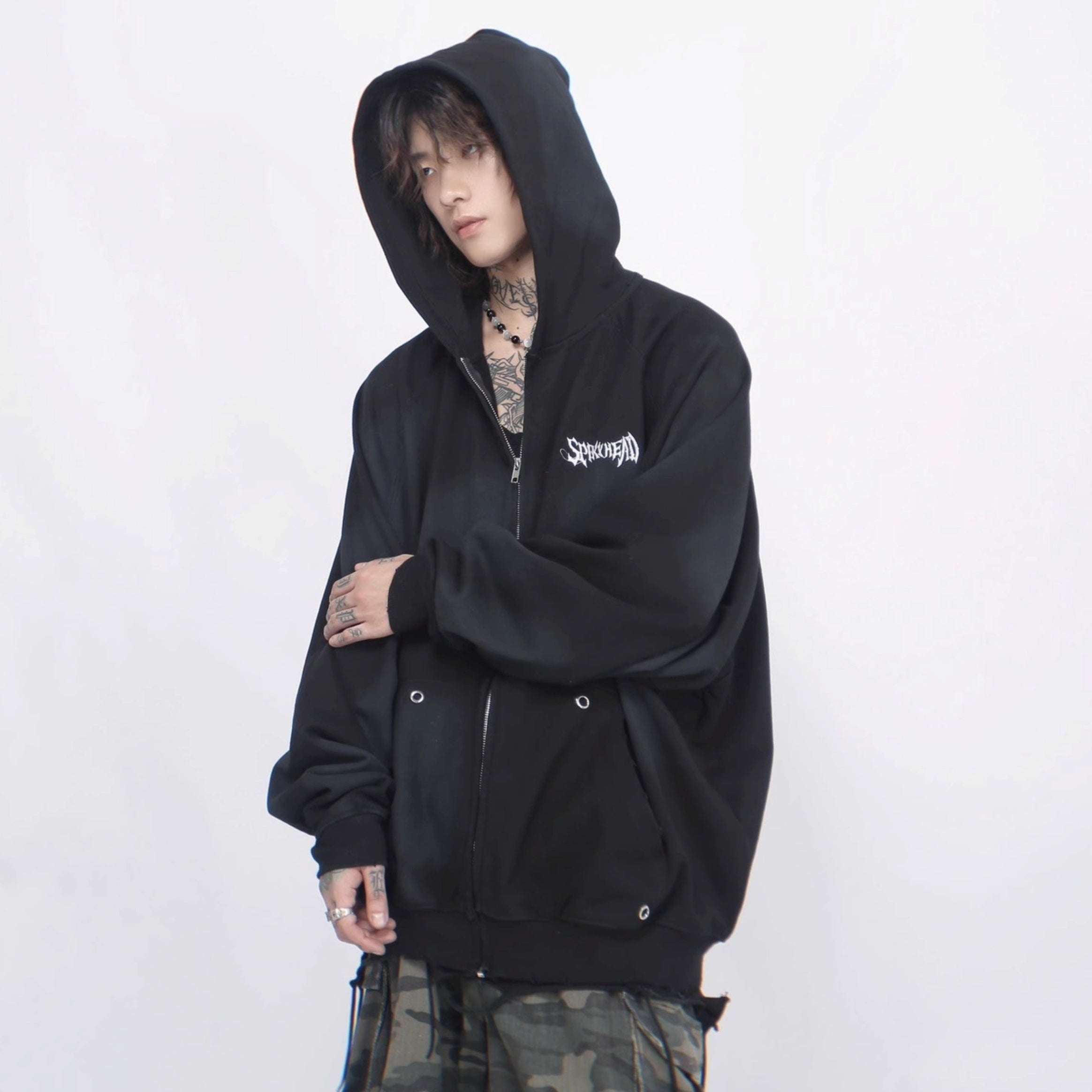 Vintage Distressed Hooded Zip-up Jacket MB7376