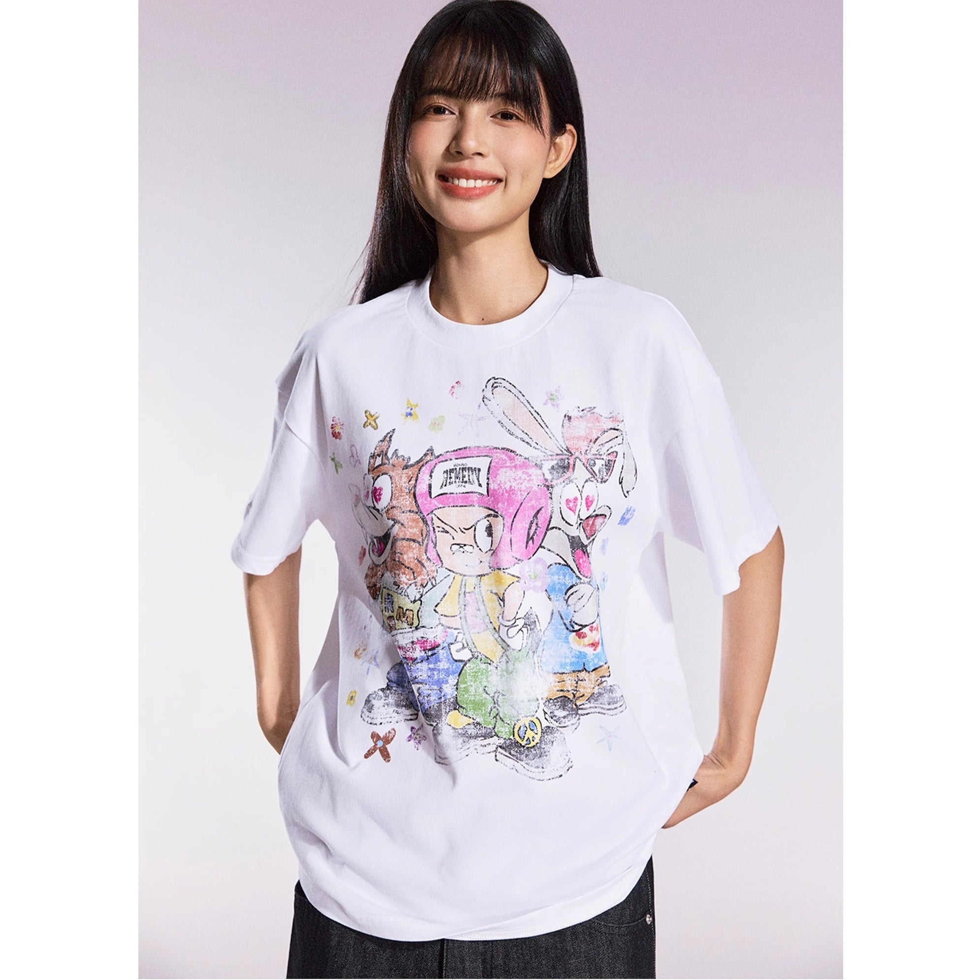 Cartoon Graffiti Three Brothers Loose T-shirt MB7357