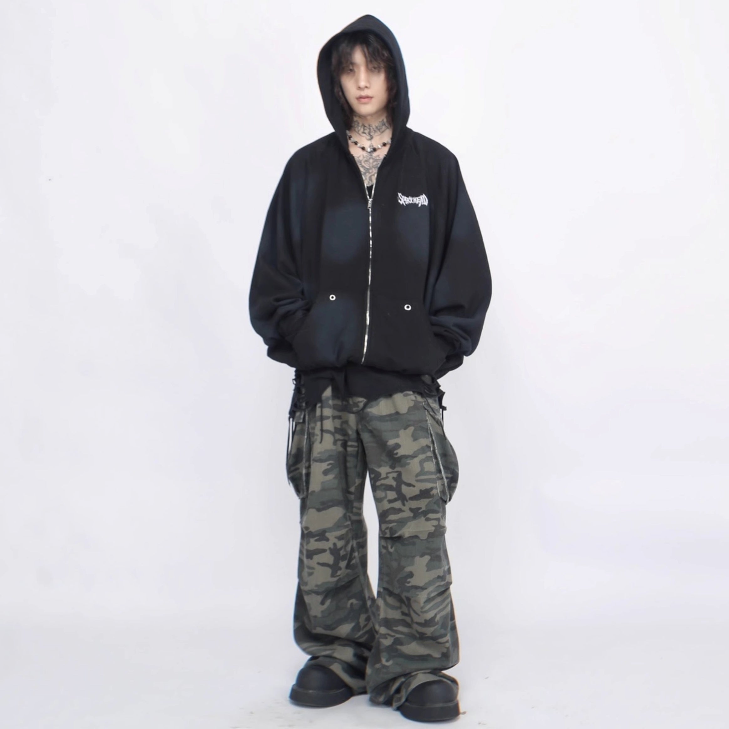 Vintage Distressed Hooded Zip-up Jacket MB7376