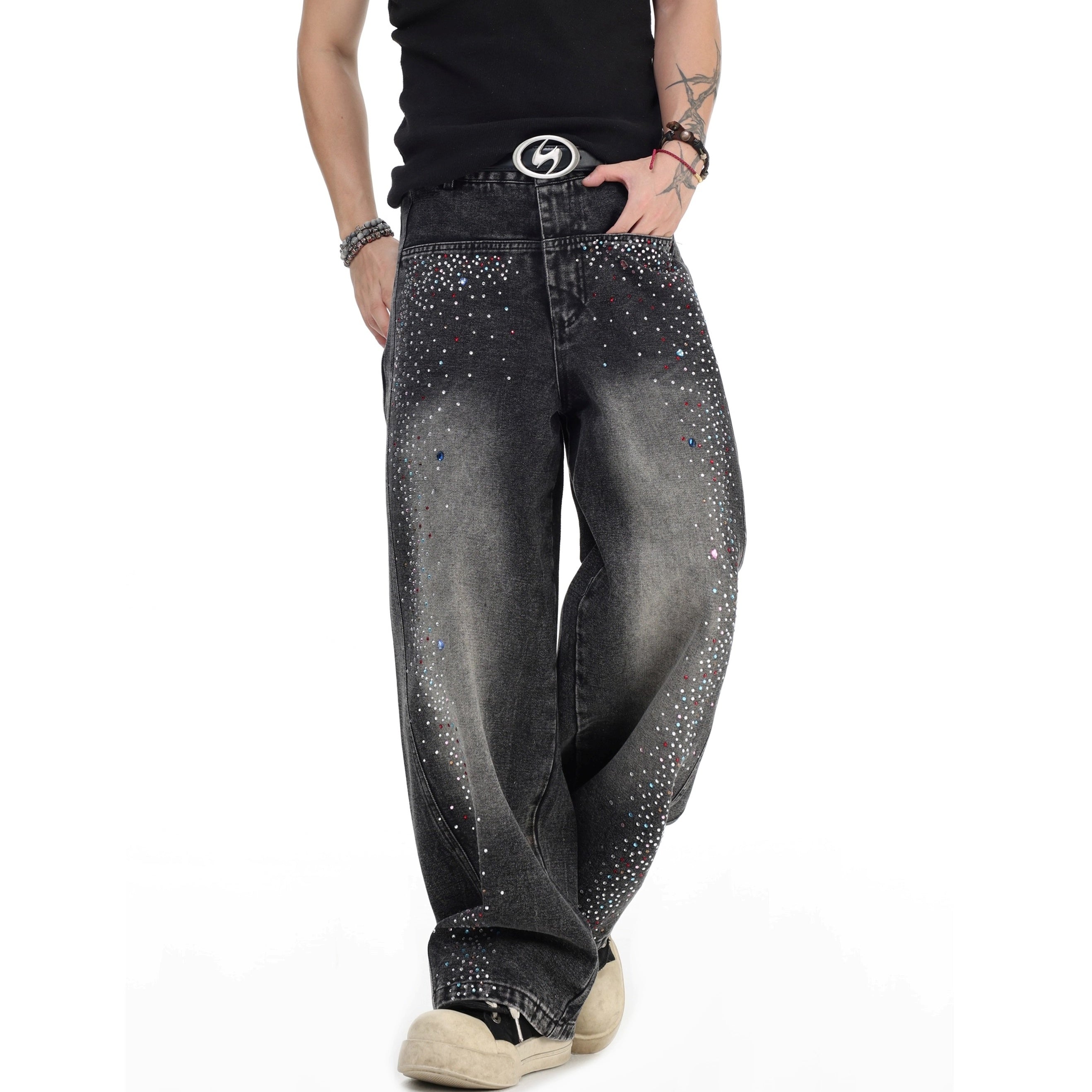 Gradient Colorful RhineStone Loose Jeans IN7069
