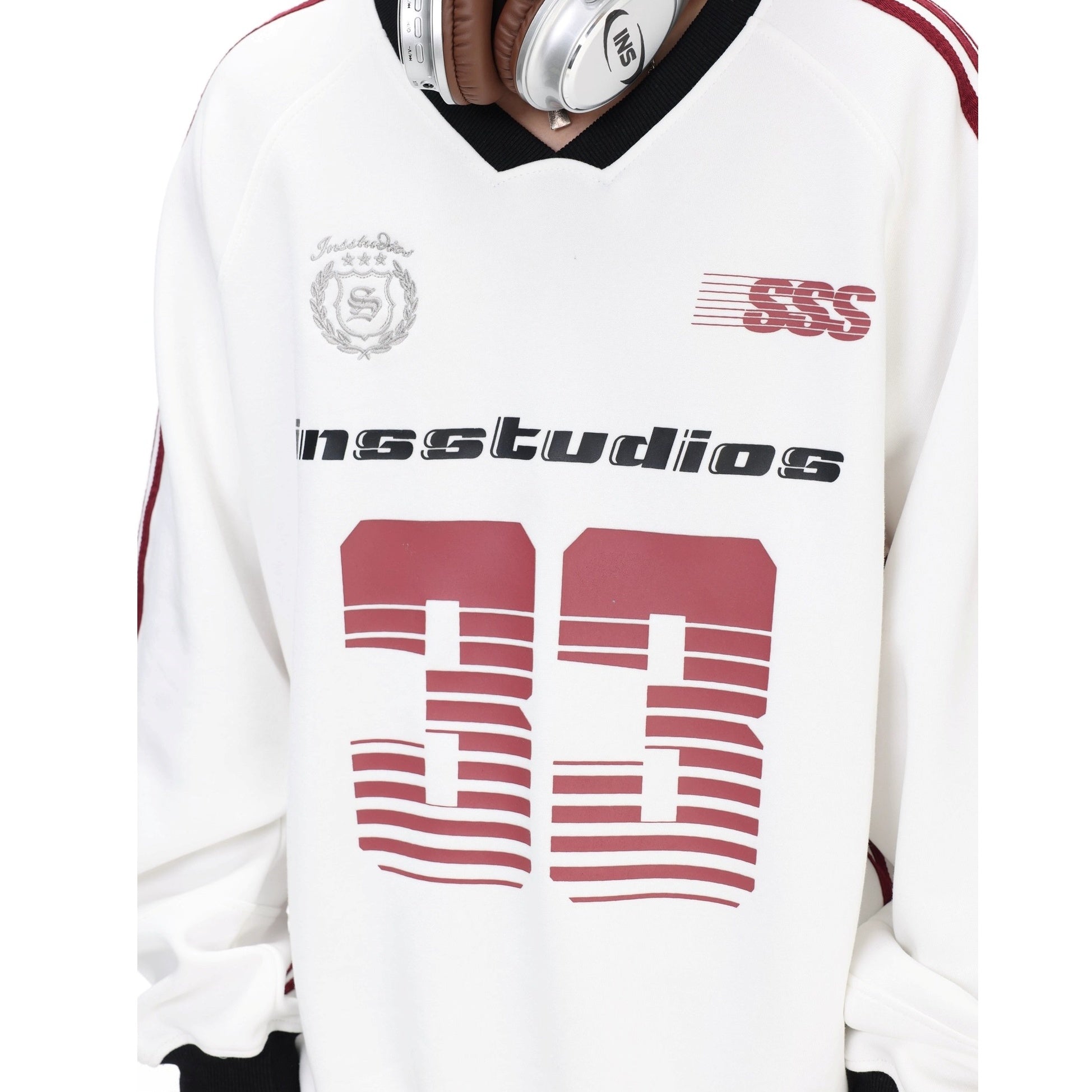 V-Neck Striped Jersey Sweatshirt IN7075