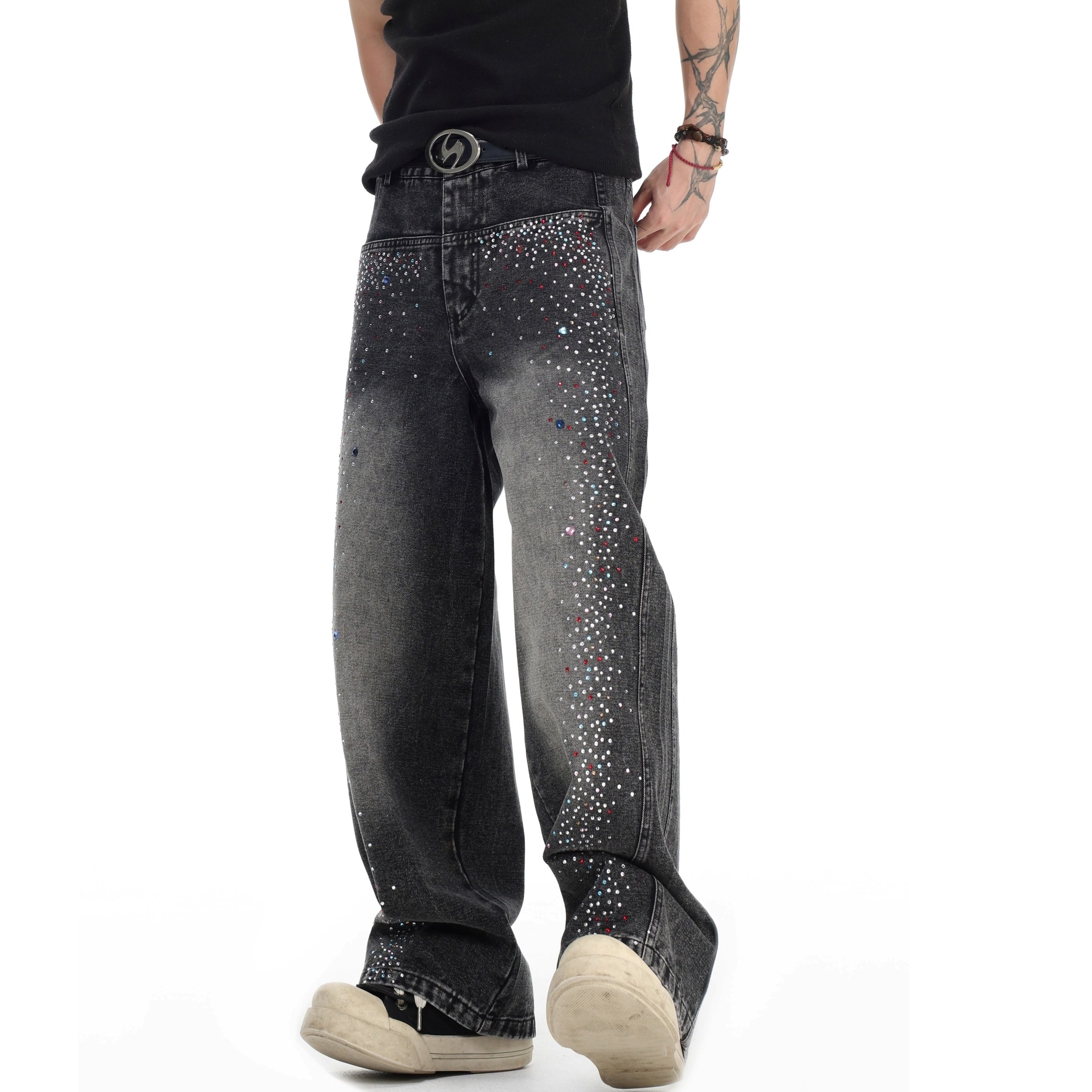 Gradient Colorful RhineStone Loose Jeans IN7069