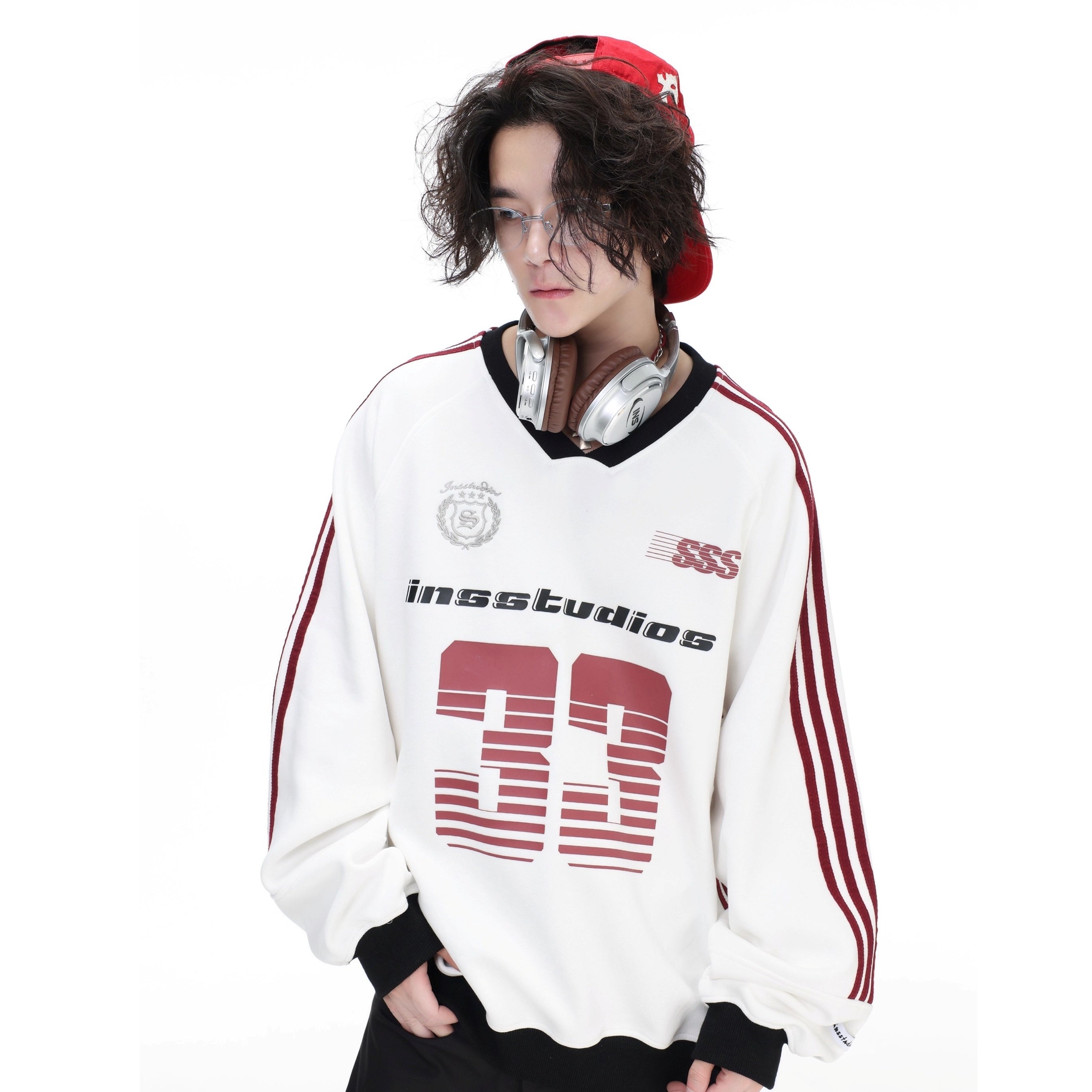 V-Neck Striped Jersey Sweatshirt IN7075
