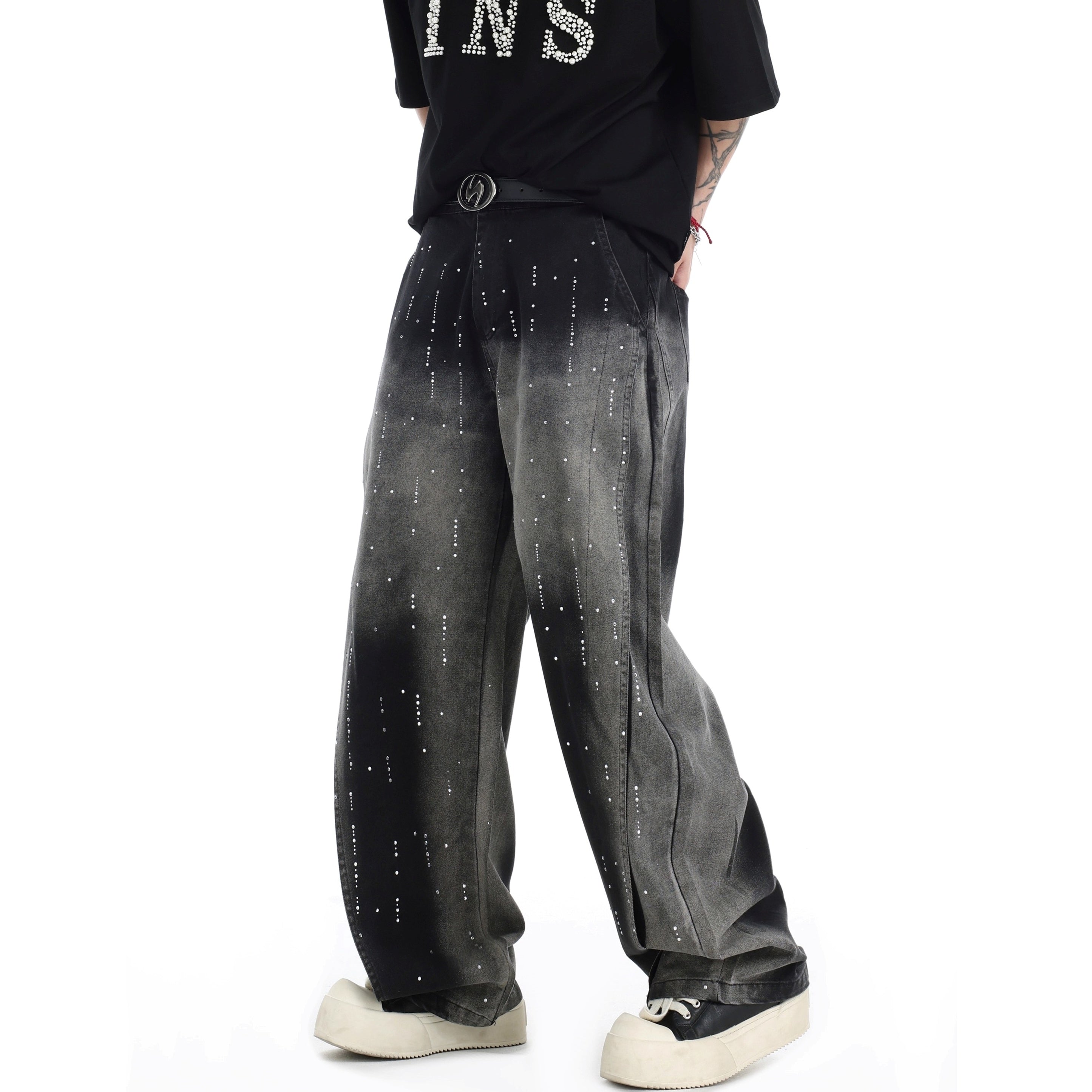 RhineStone Gradient Washed Loose Jeans IN7064