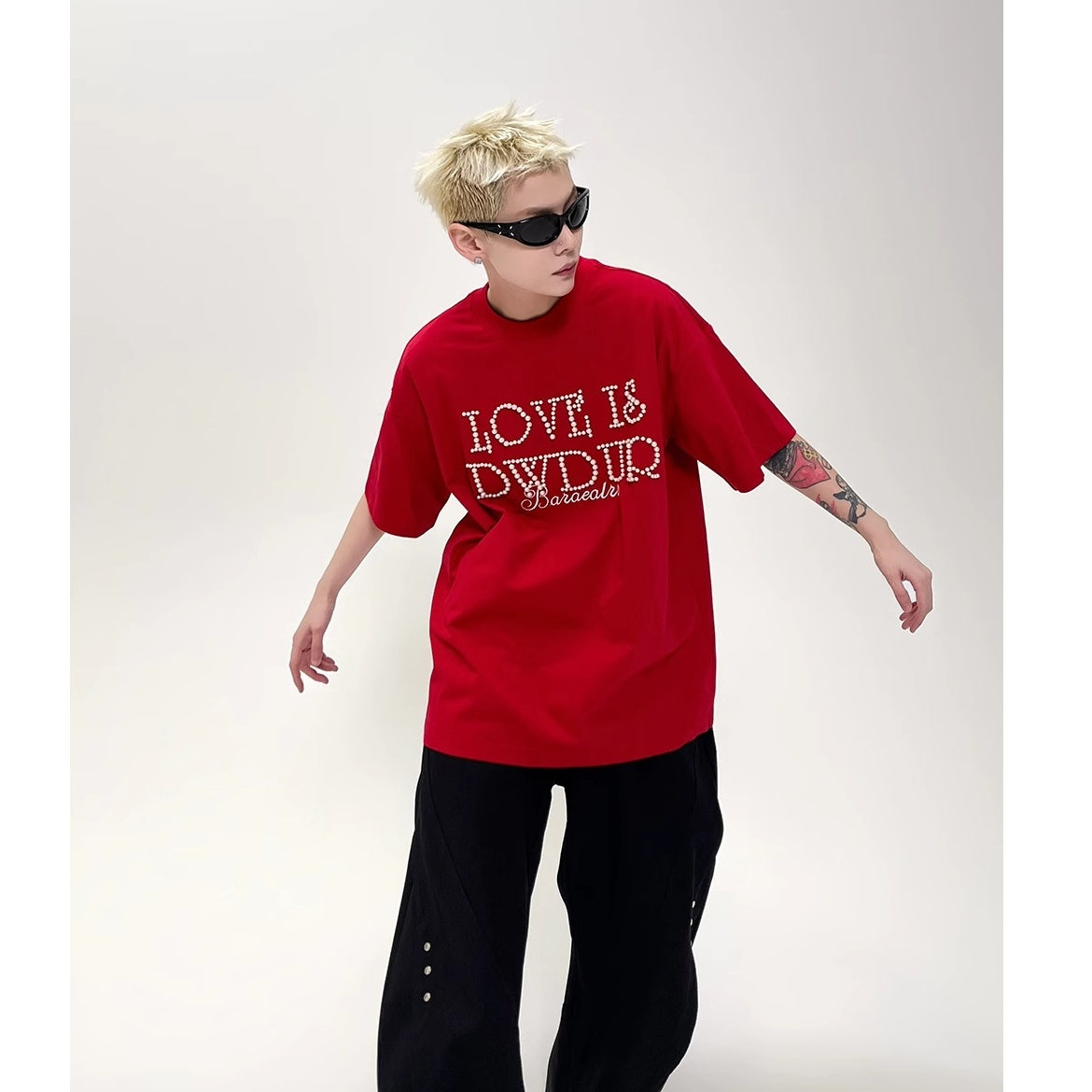 Pearl Letter Slogan T-shirt EAT151